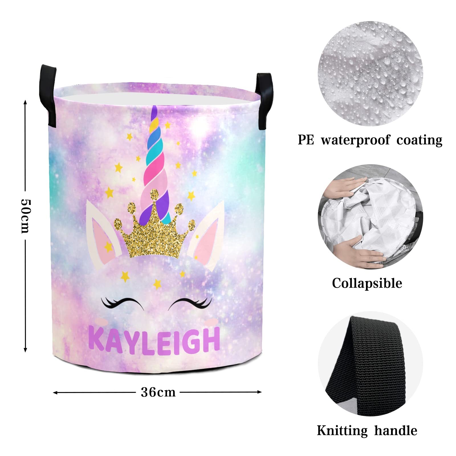 Unicorn Laundry Basket Personalized Laundry Hamper Custom With Name For Girl Rainbow Collapsible Waterproof Storage Basket With