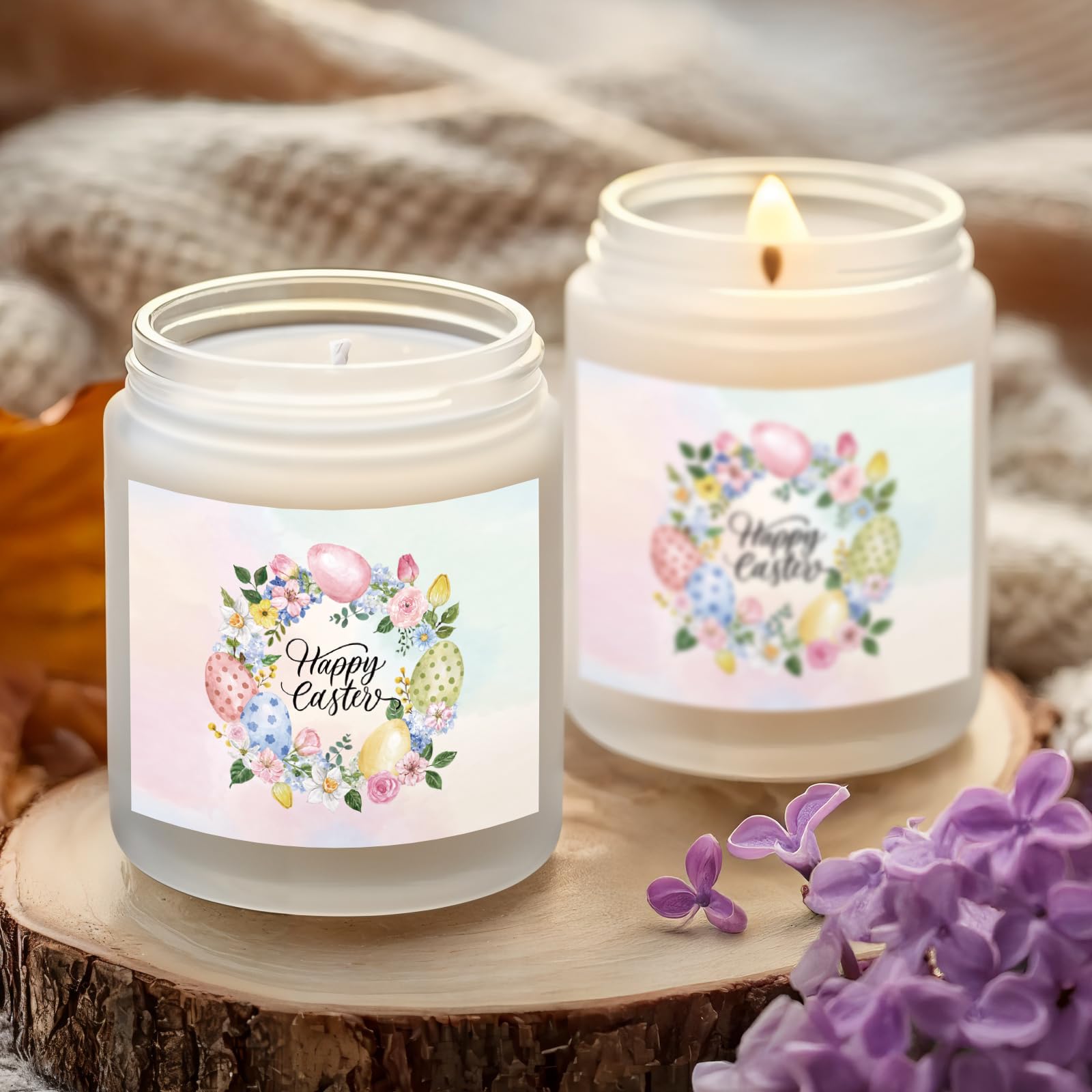 Easter Candle - Cream Vanilla Scented Natural Soy Wax Candel for Home, Egg D  cor Spring Candle, Easter Gifts for Women, Clean B