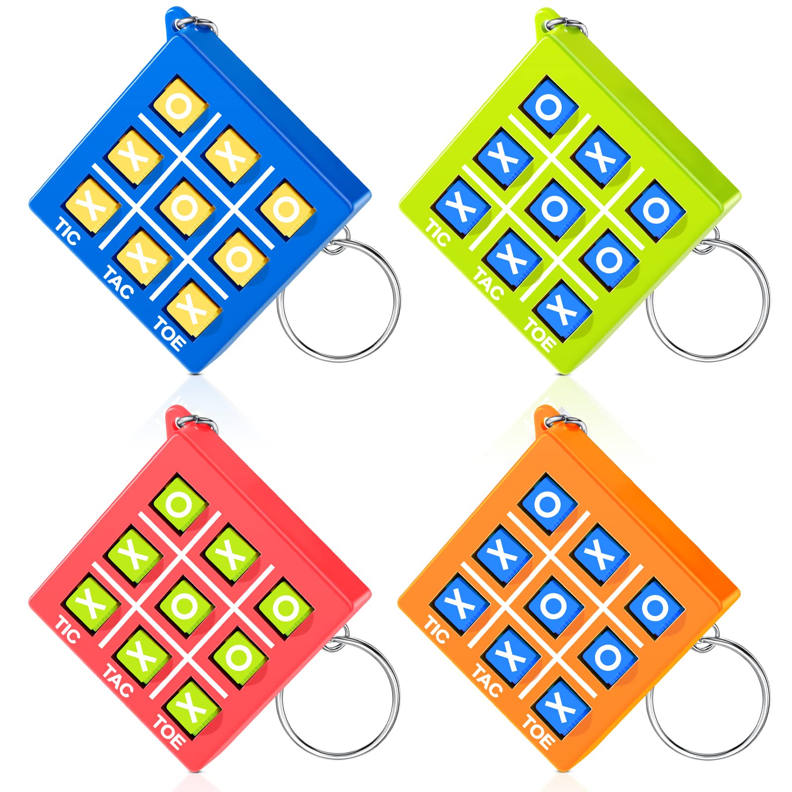 Hicarer Tic Tac Toe Keychain For Kids Ages 8-12 Party Favors Plastic Keyholders For Mini Backpack Clip Birthday Party (Red, Blue