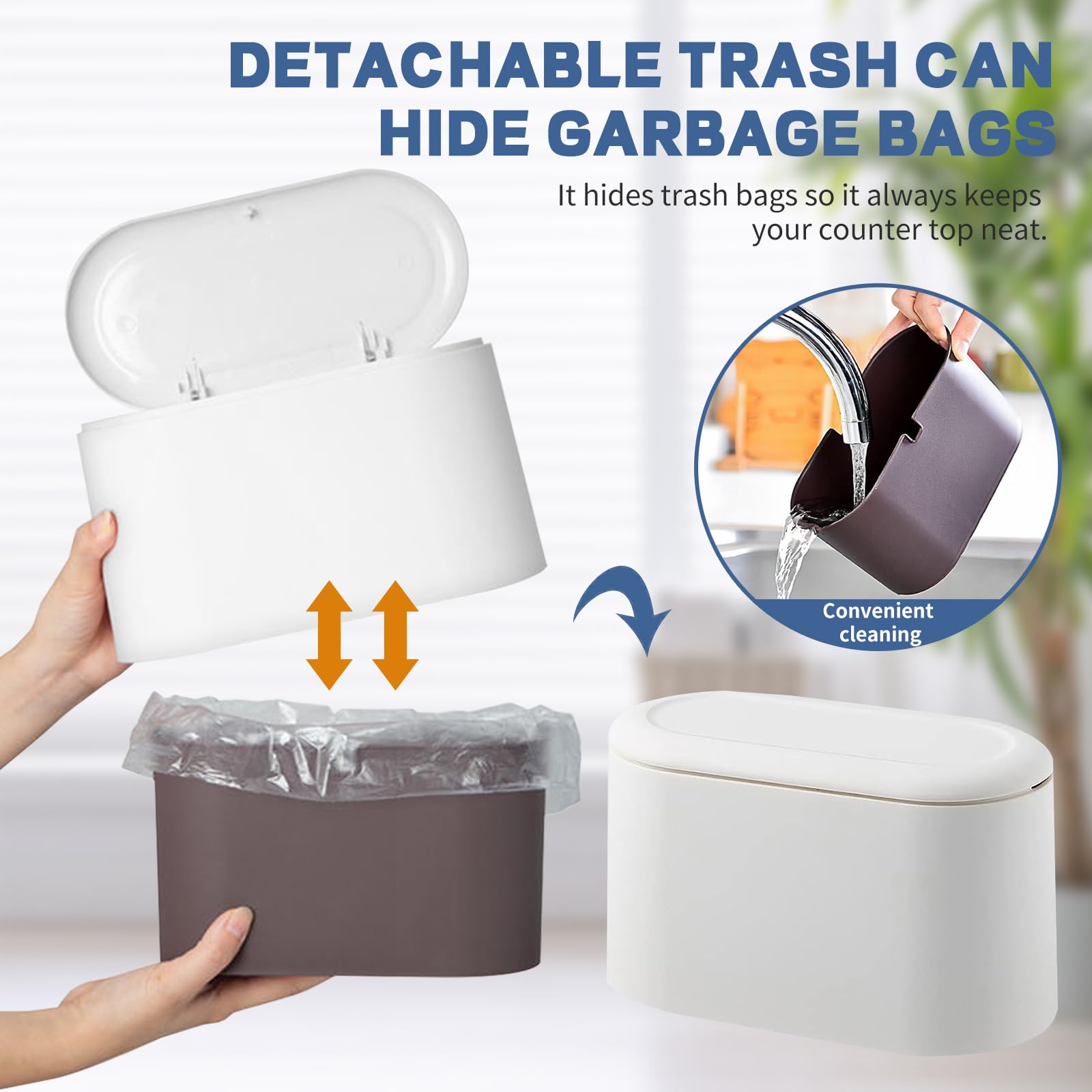 LTWQLing Mini Trash Can - Removable Small Garbage Bin, White, for Bathroom, Office, Kitchen, Desk, Coffee Table, Model: MINI-Trash Can