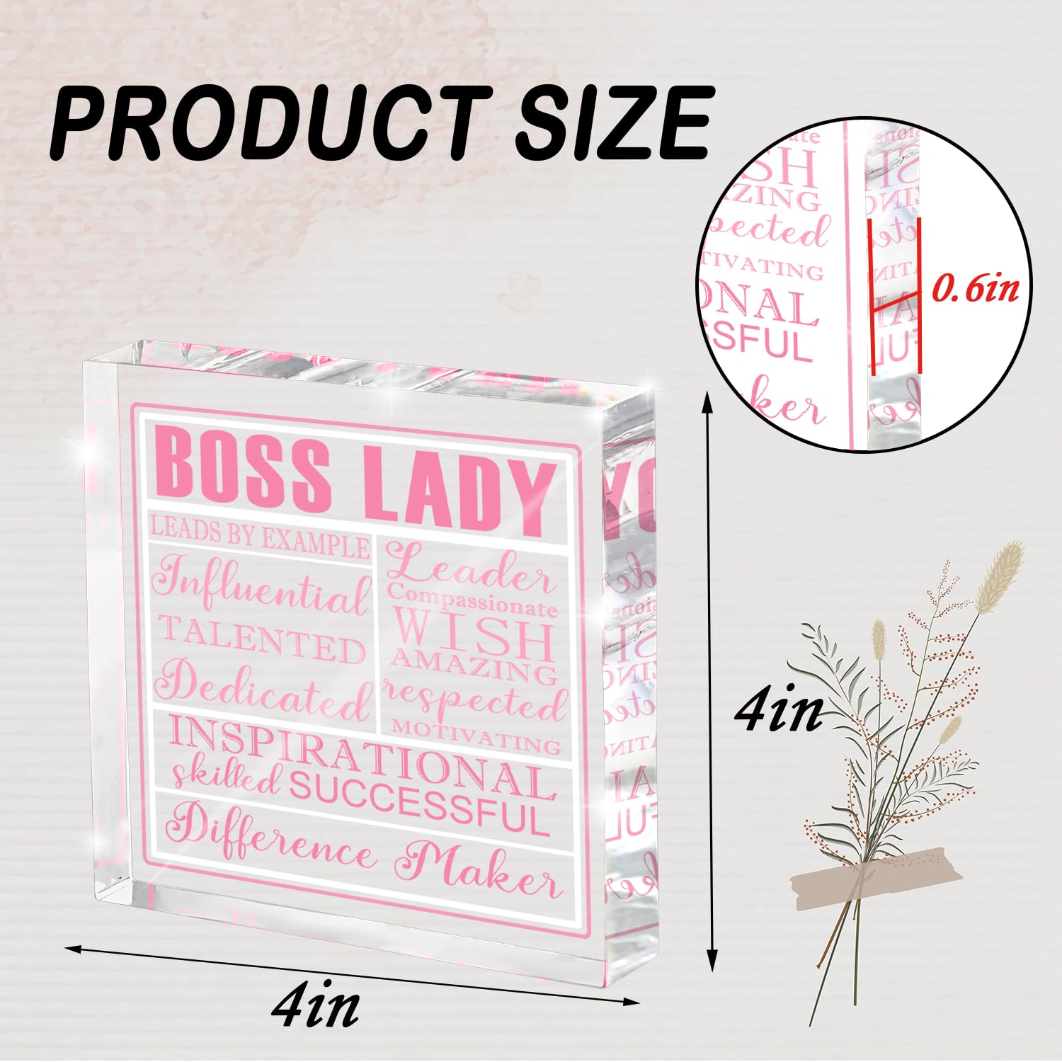 Boss Lady Gift For Women, Pink Acrylic Decorative Plaque Sign, Inspirational Quotes Office Gift For Leaders, Pink Acrylic Boss L