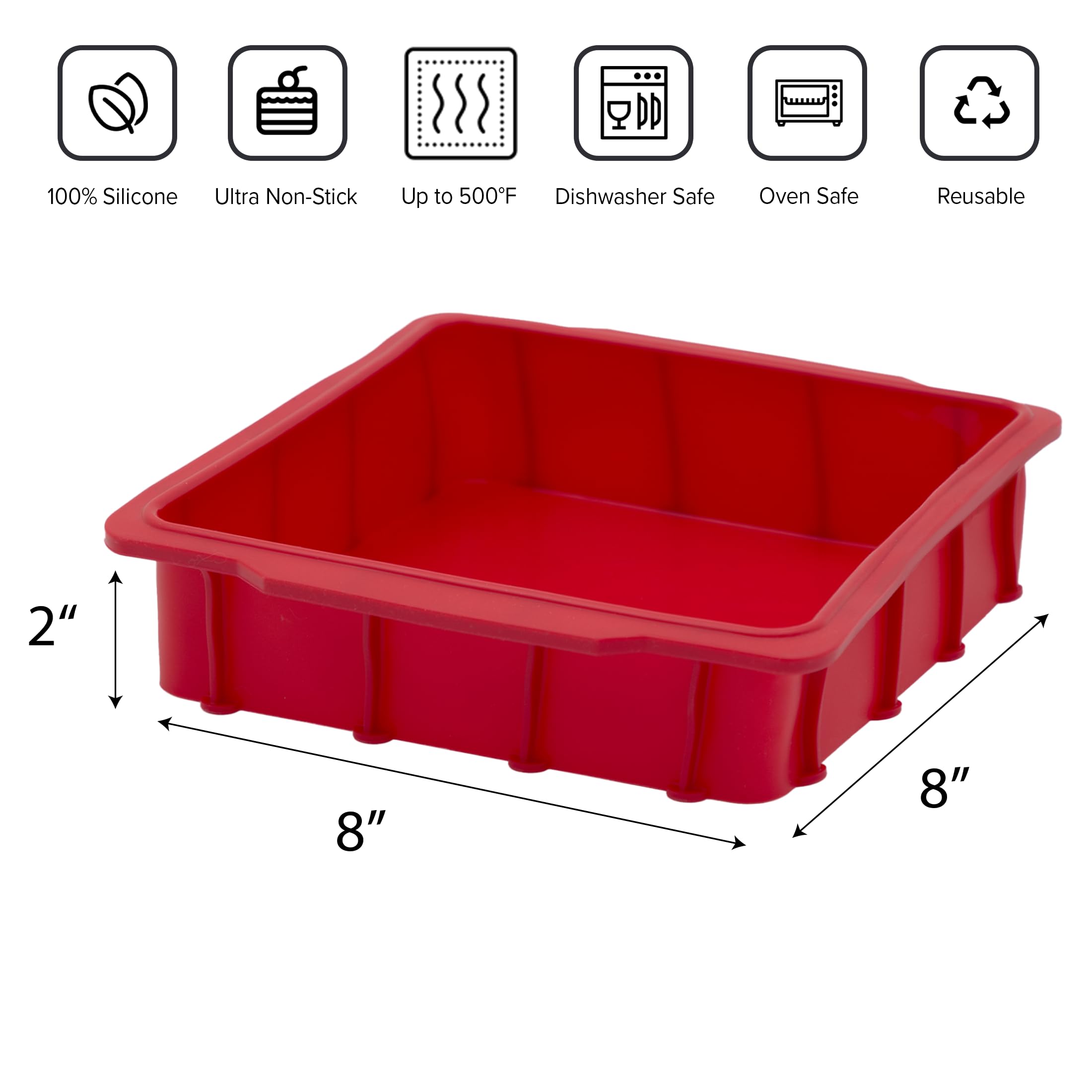 Nuwave Silicone Baking Kit With 8X8-Inch Baking Pan & Reusable Cupcake Liners, Red, 7Pc