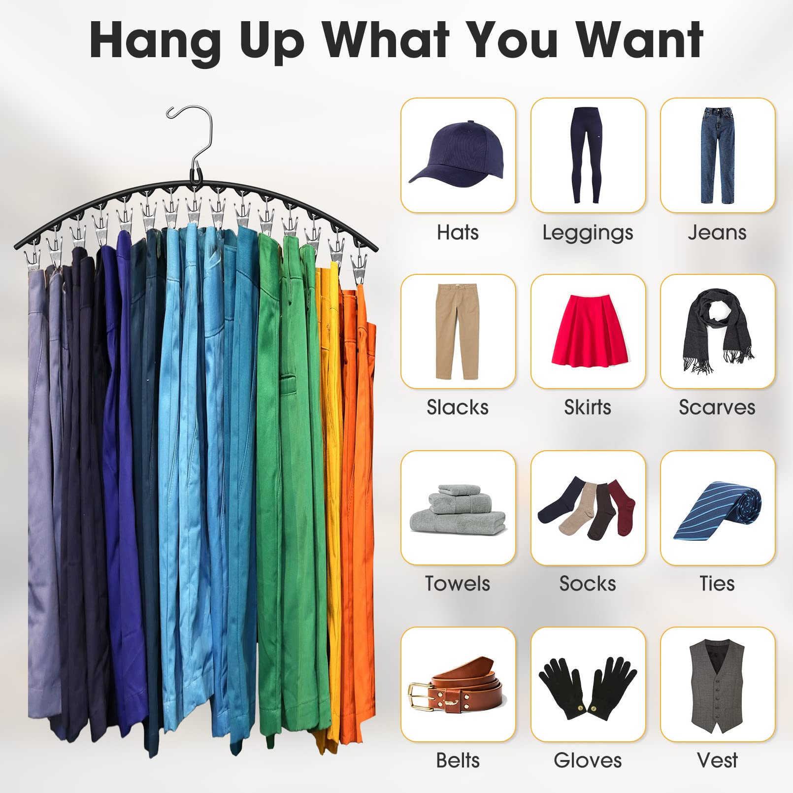 Upgrade Skirt Pants Hangers With Clips, Legging Organizer For Closet Hanging With 15 Cilps Holds 30 Leggings/Shorts/Jeans/Skirts