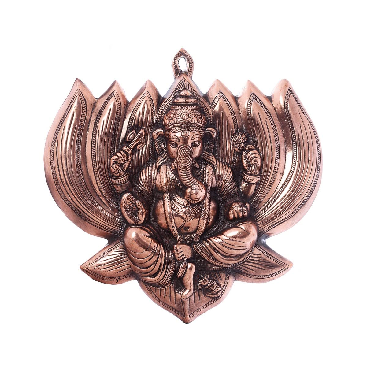 Ecraftindia Lord Ganesha On Lotus Metal Wall Hanging (33 Cm X 3 Cm X 32 Cm, Brown)