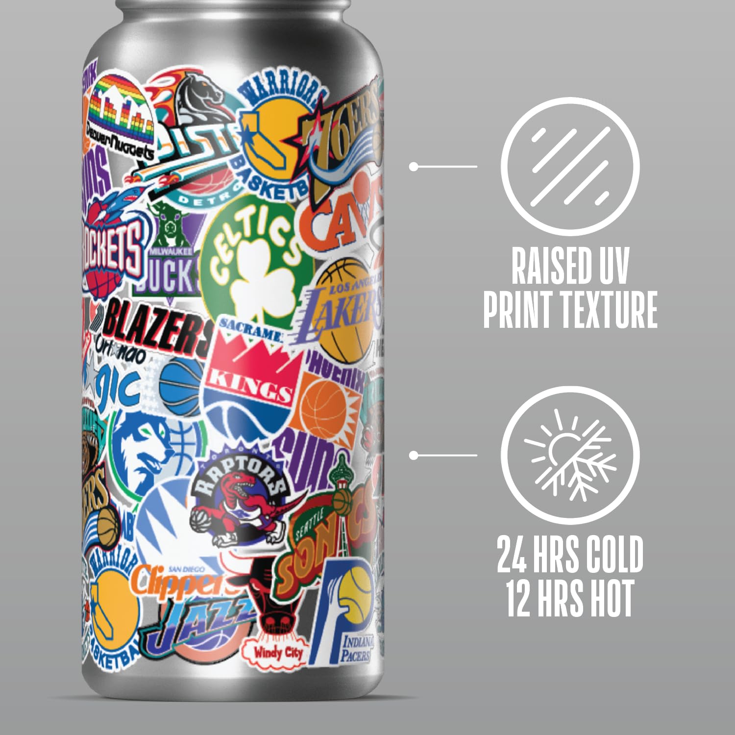 Hydrapeak X Nba Officially Licensed All Team Hardwood Classics Sticker Print 32 Oz Insulated Water Bottle With Straw Lid And Han