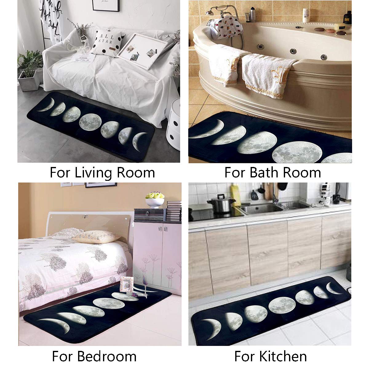 Morromorn Black And White Runner Mat Throw Rug Bohemian Trendy, Non Skid Machine Washable Water-Absorbent - 20X60 Inches (Moon)