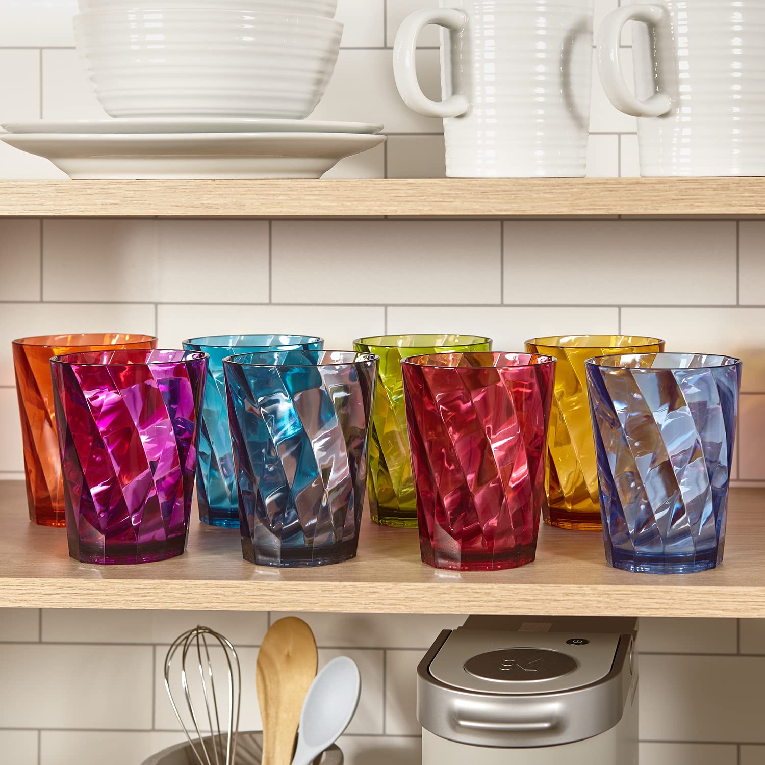 Us Acrylic Optix Plastic Reusable Drinking Glasses (Set Of 8) 14Oz Rocks Cups In Jewel Tone Colors | Bpa-Free Tumblers, Made In
