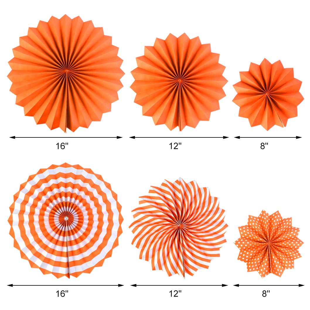 18Pc Party Hanging Orange Paper Fans, Fall Paper Fans Orange Round Folding Fans Wall Decor Paper Garlands Flower Decoration For