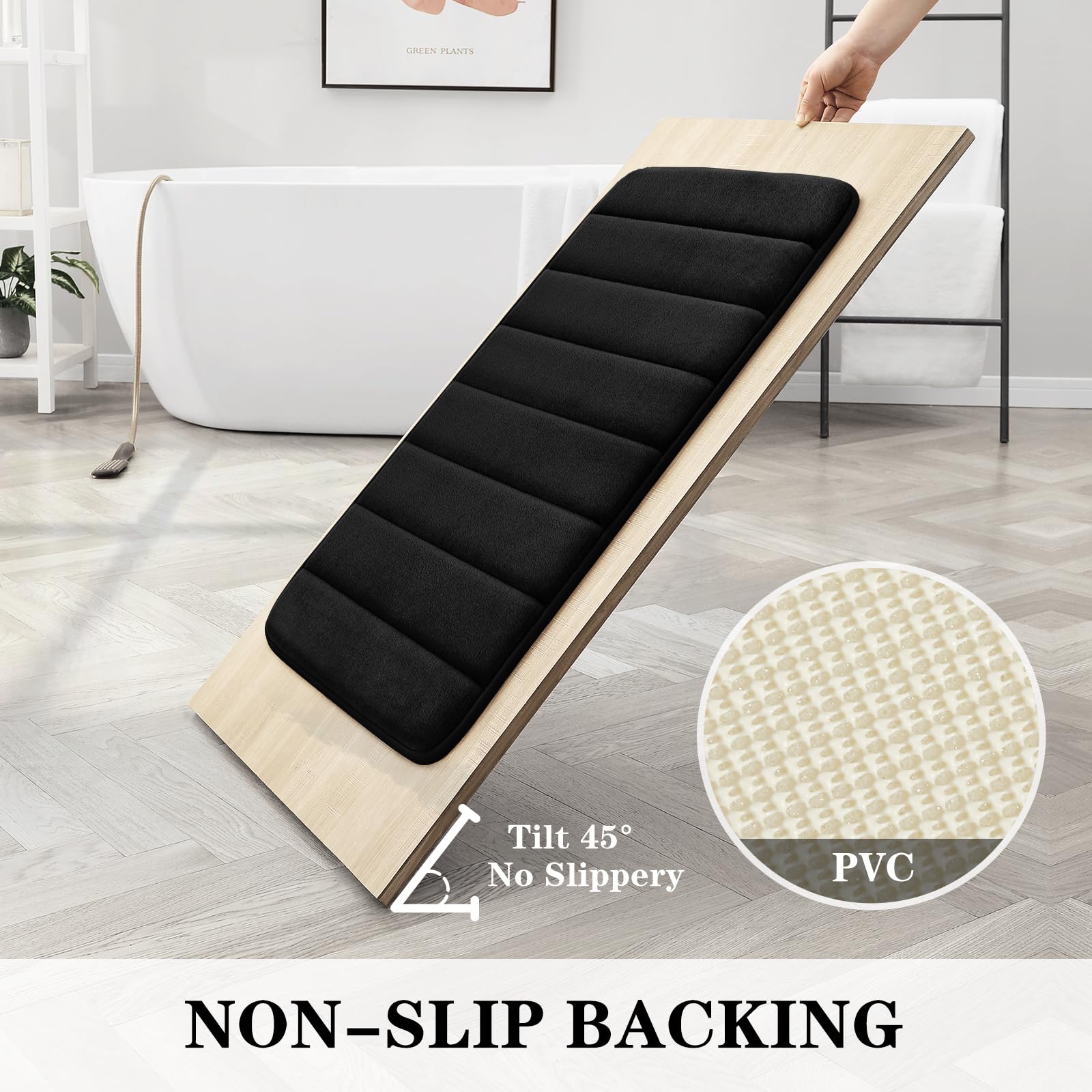 BYSURE Black Memory Foam Rug Set 3 Piece Non Slip Extra Absorbent Shaggy Soft & Dry Bath Mat Sets for Bathroom Washable Carpets Set