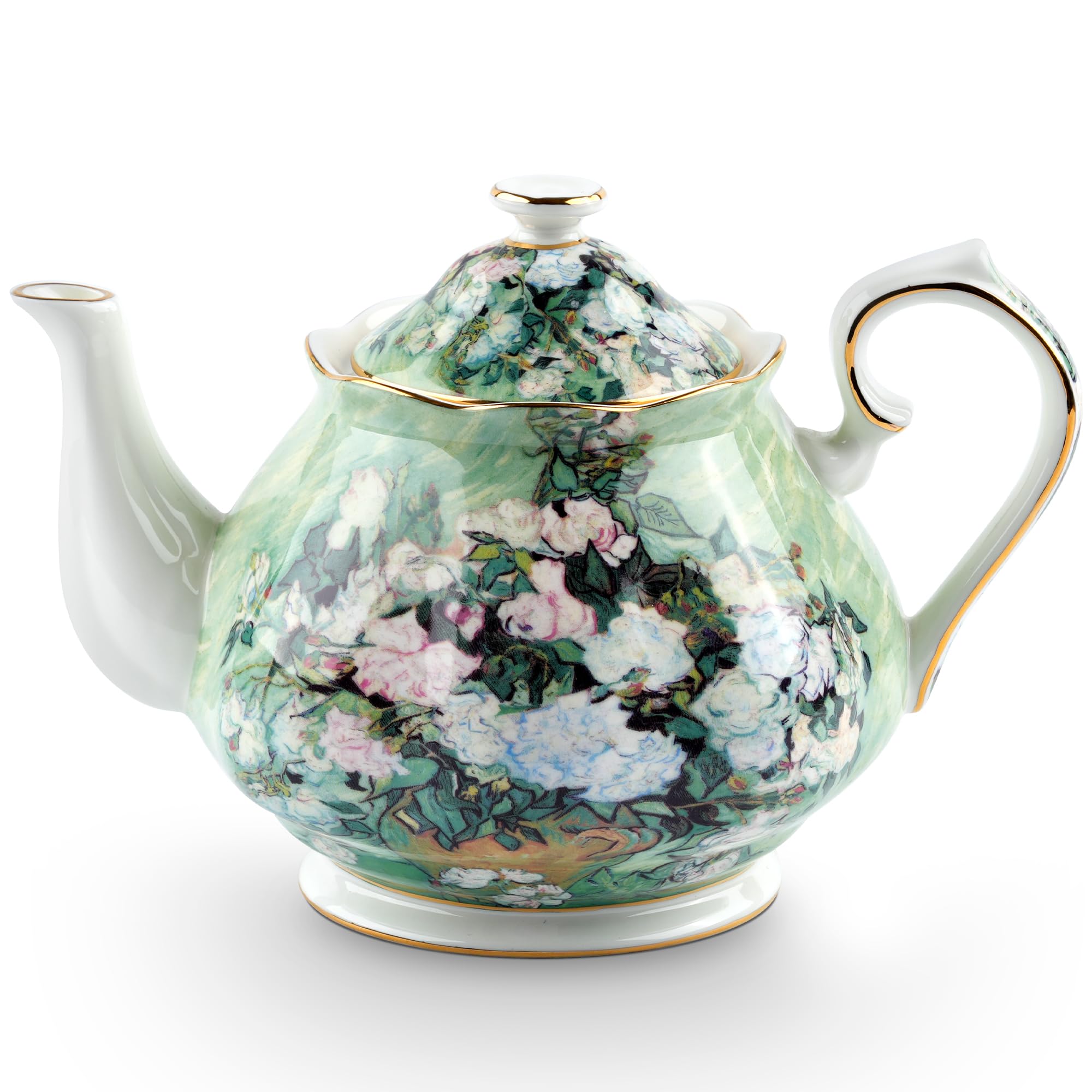 Teapot 30 oz Vangogh Paintings Bone China Loose Tea Pot Floral Design Vintage Ceramic Coffee Water Pot European Style Porcelain 