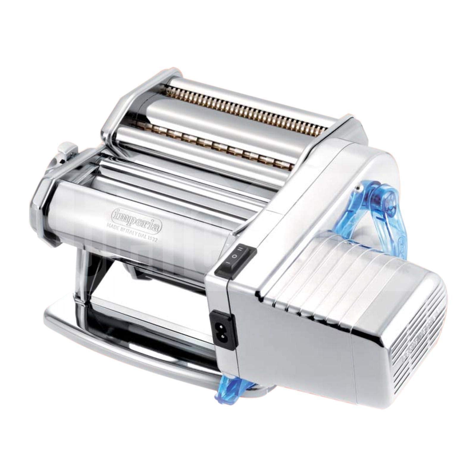 Imperia Pasta Machine & Motor 152 - Dual Speed, Double Cutter, Stainless Steel, Pappardelle Attachment, Silver