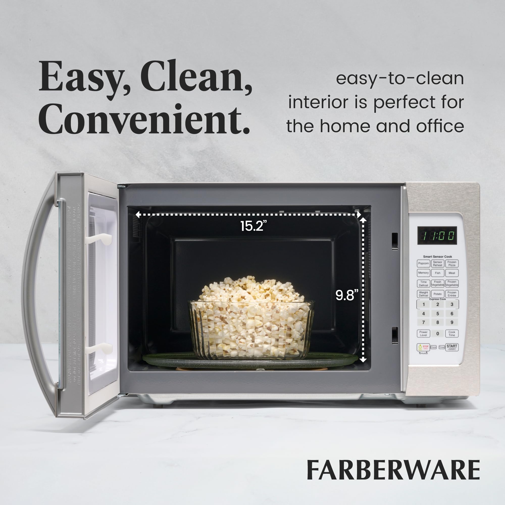 Farberware Countertop Microwave 1100 Watts, 1.3 Cu Ft - Smart Sensor Microwave Oven With Led Lighting And Child Lock - Perfect F