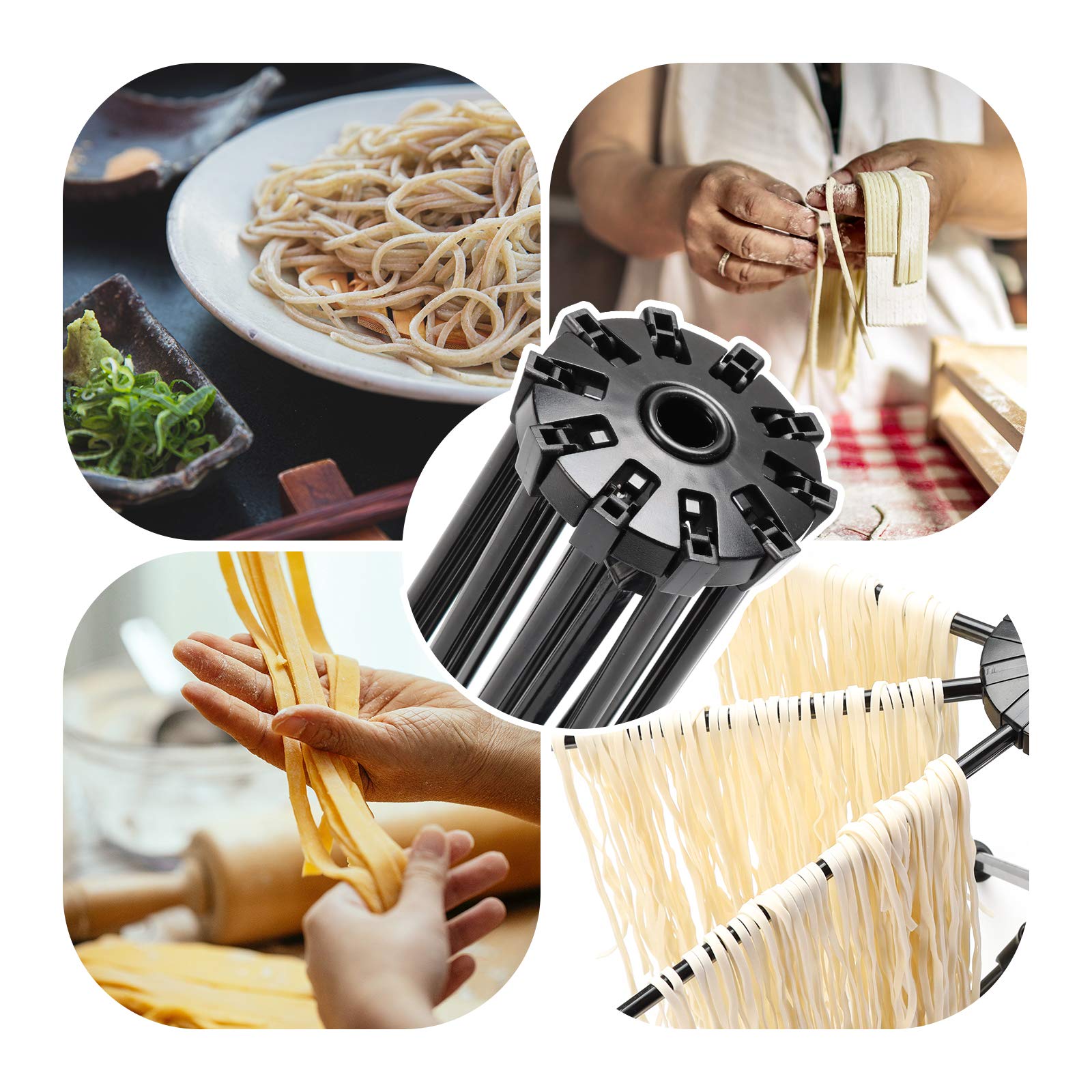 Cambom Foldable Pasta Drying Rack- Plastic Spaghetti Household Noodle Dryer With 10 Bar Handles (Black)