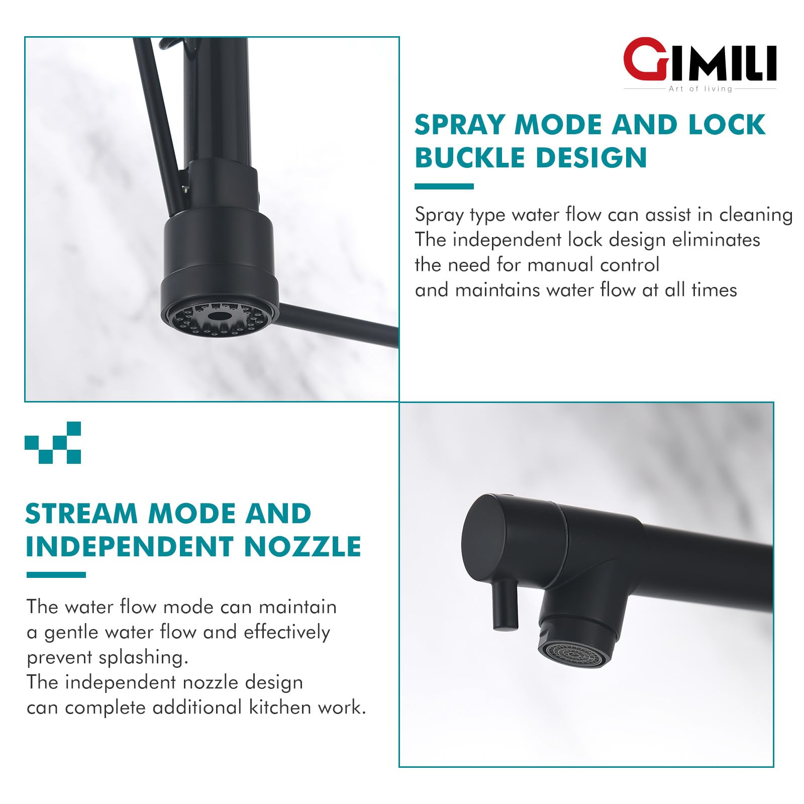 Gimili Matte Black Kitchen Faucet With Soap Dispenser Commercial Kitchen Faucet With Pull Down Sprayer Double-Headed Single Hand