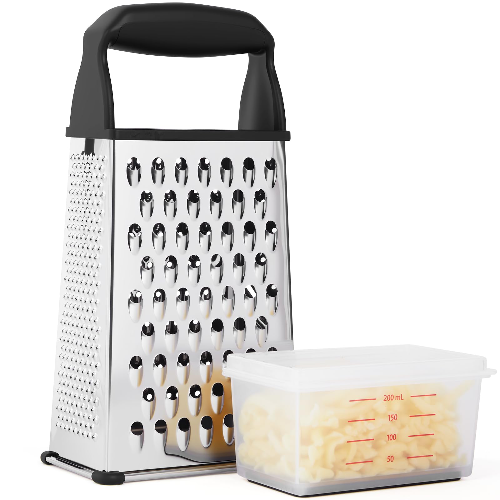 Professional Box Cheese Grater with Container & Handle - Durable Stainless Steel Cheese Shredder for Kitchen, Multi-Sided Food C