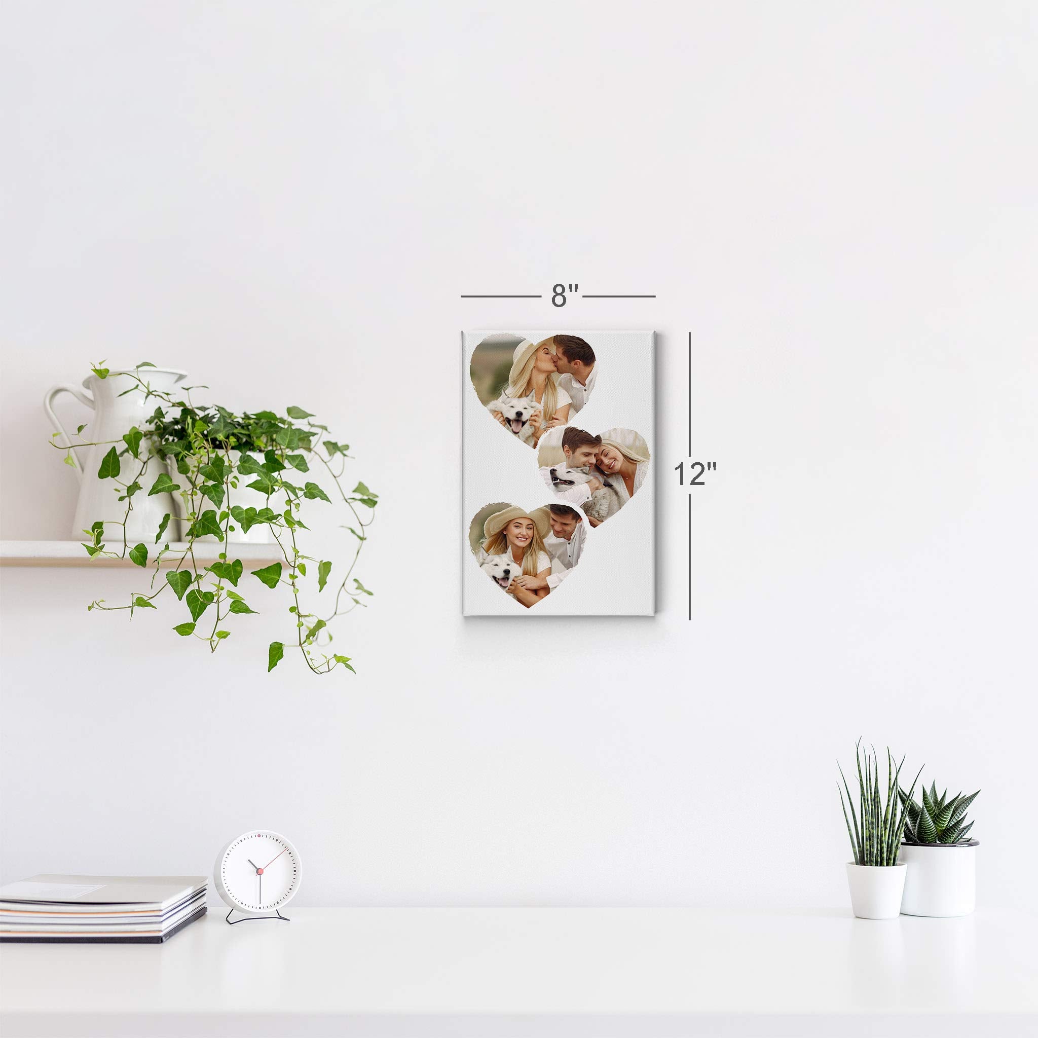 Smile Art Design Custom Photo Print Canvas Print With Your Photos Personalized Photo Upload 3 Images Collage Picture Heart Shape