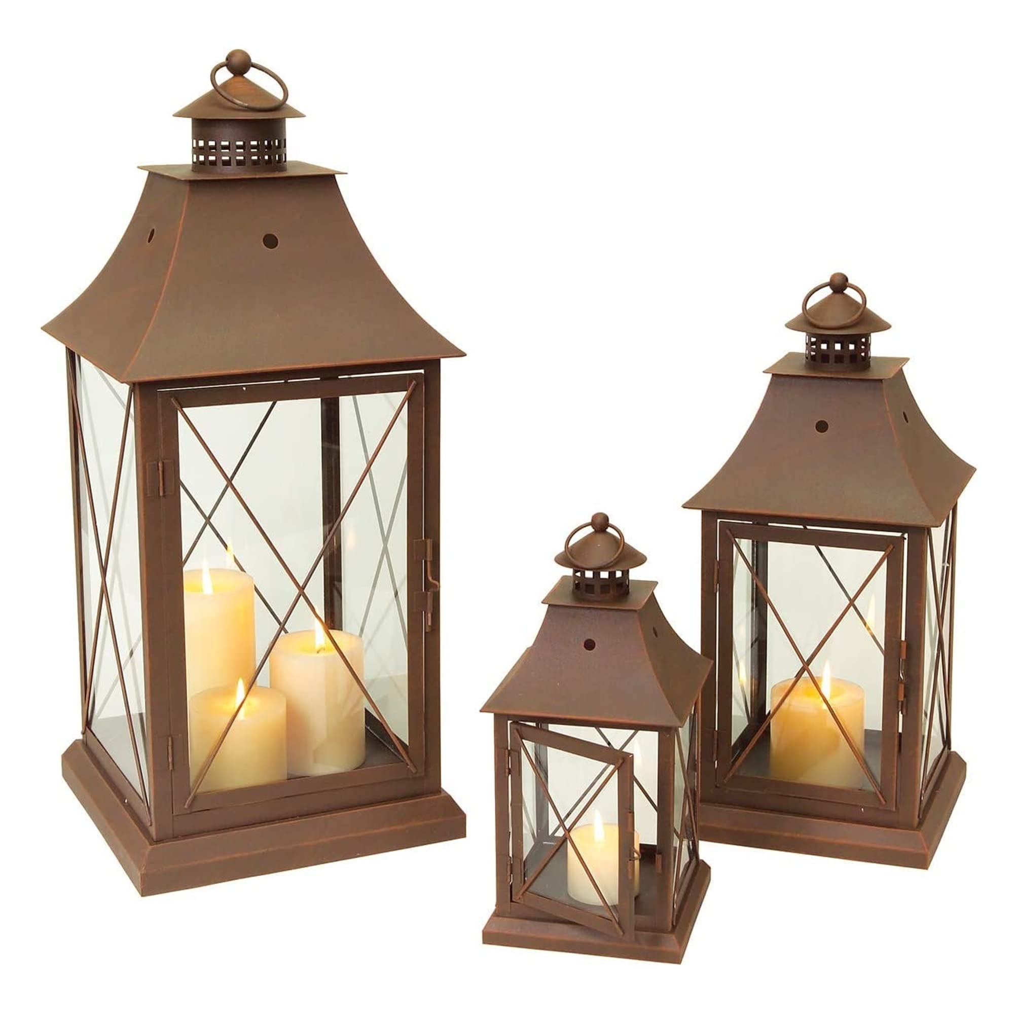 Melrose International Classic Brown Metal Lantern (Set of 3)