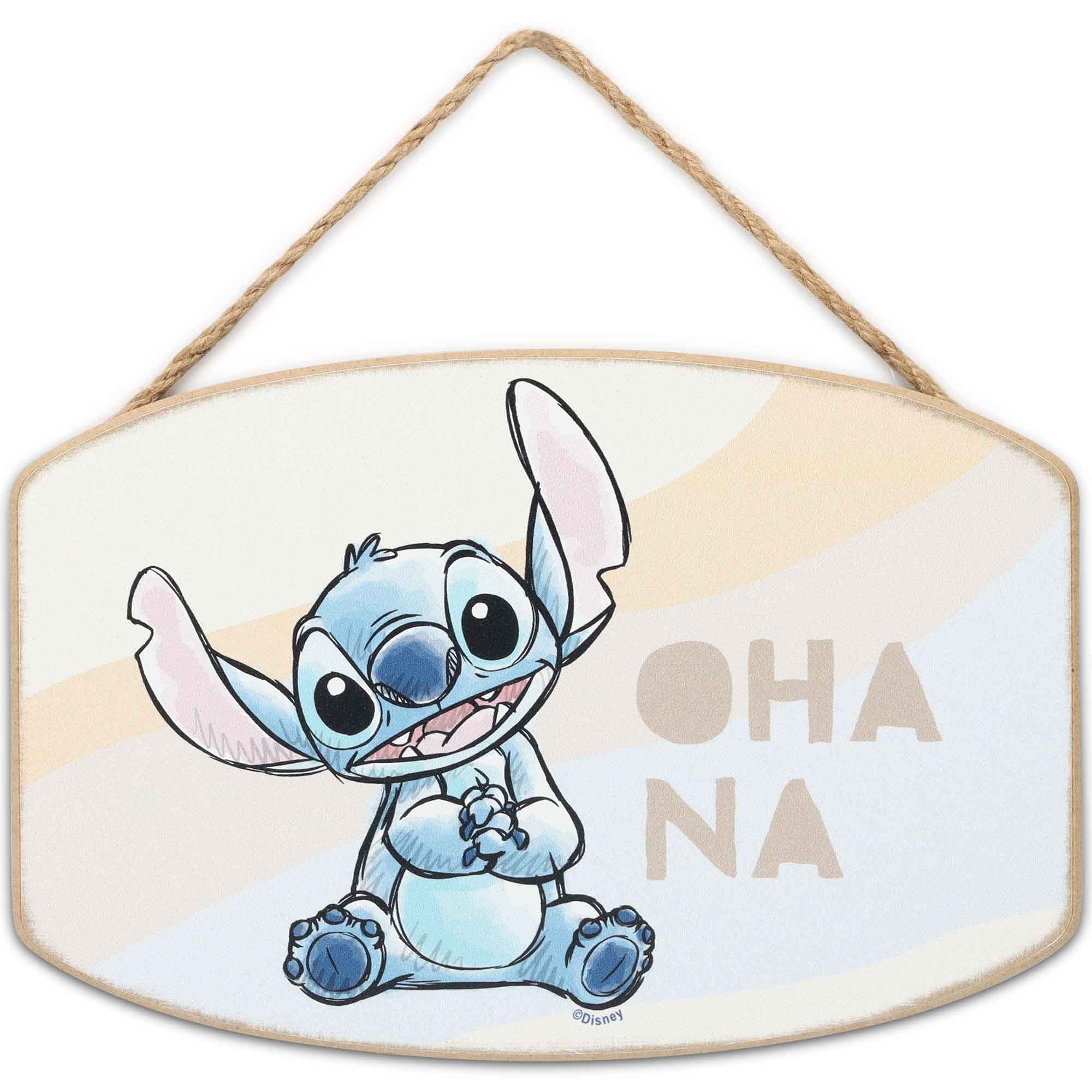 Disney Lilo And Stitch Ohana Pastel Hanging Wood Wall Decor - Adorable Stitch Sign For Home Decorating