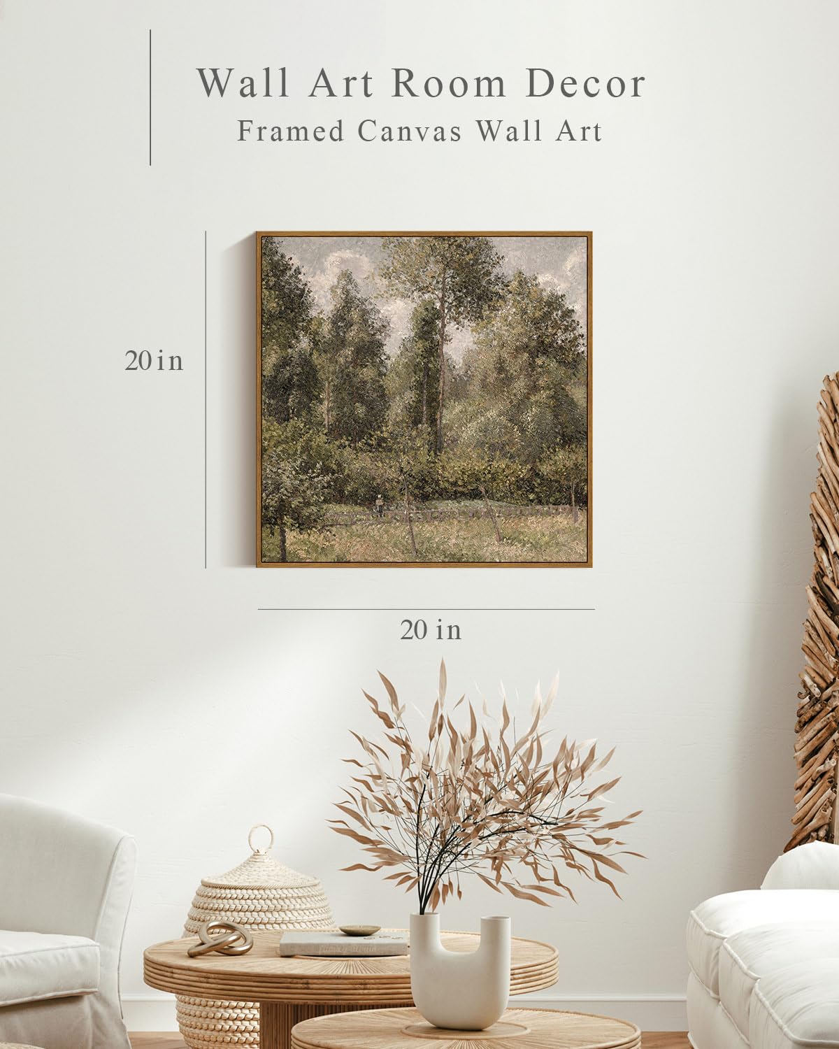 Insimsea Square Framed Canvas Wall Art, Large Decor Poplars In Garden Paintings, Classical Nature Wall Pictures For Bedroom Bath