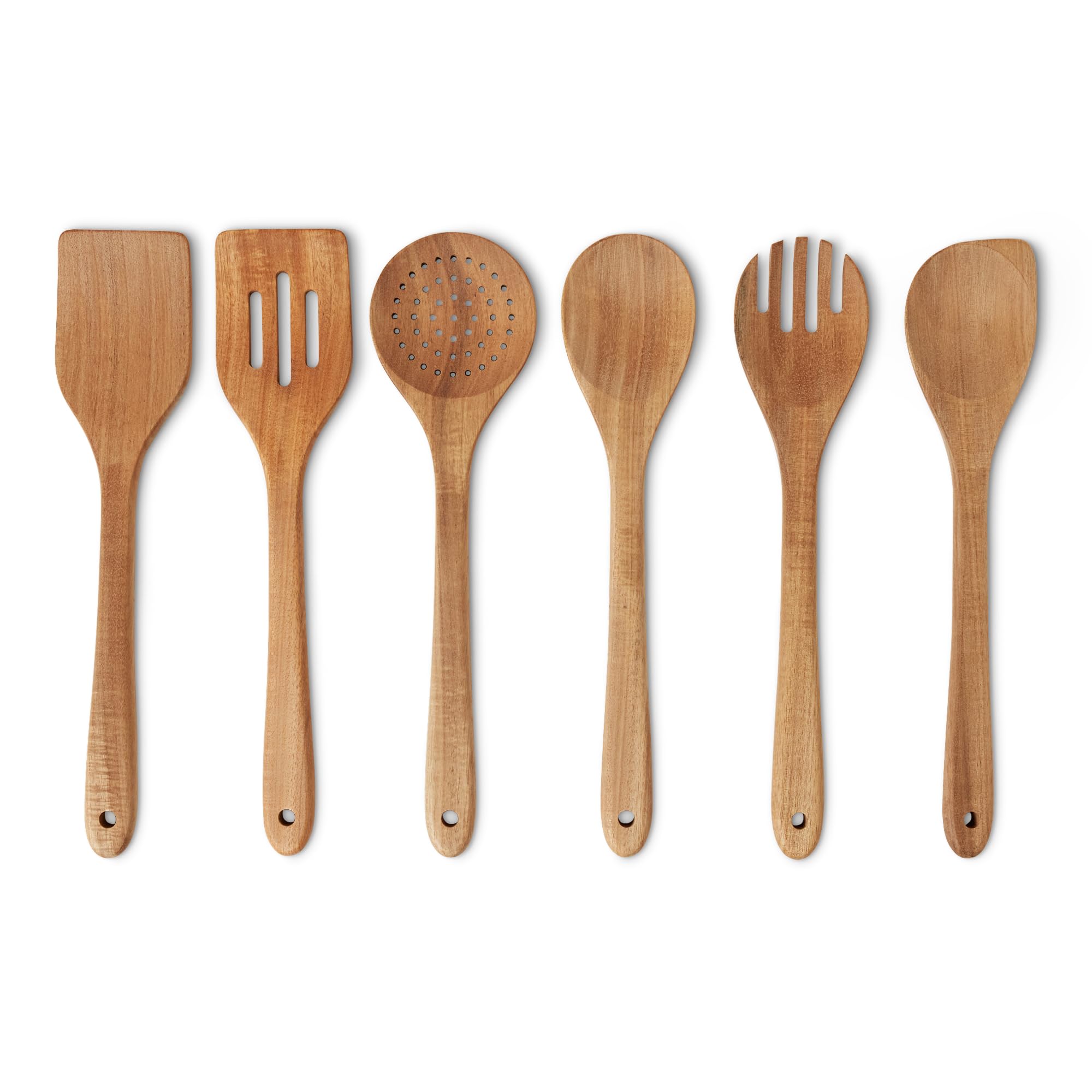 Amazon Basics Wooden Spoons & Cooking Utensils, 6Piece Set, Acacia Wood, PreOiled, CookwareSafe, Ideal for Nonstick