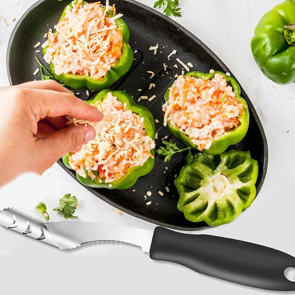 Jalapeno Pepper Corer,Fiotok Stainless Steel Chili Corer Remover Kitchen Tool With Serrated Slice And Rubber Handle Easily Seed