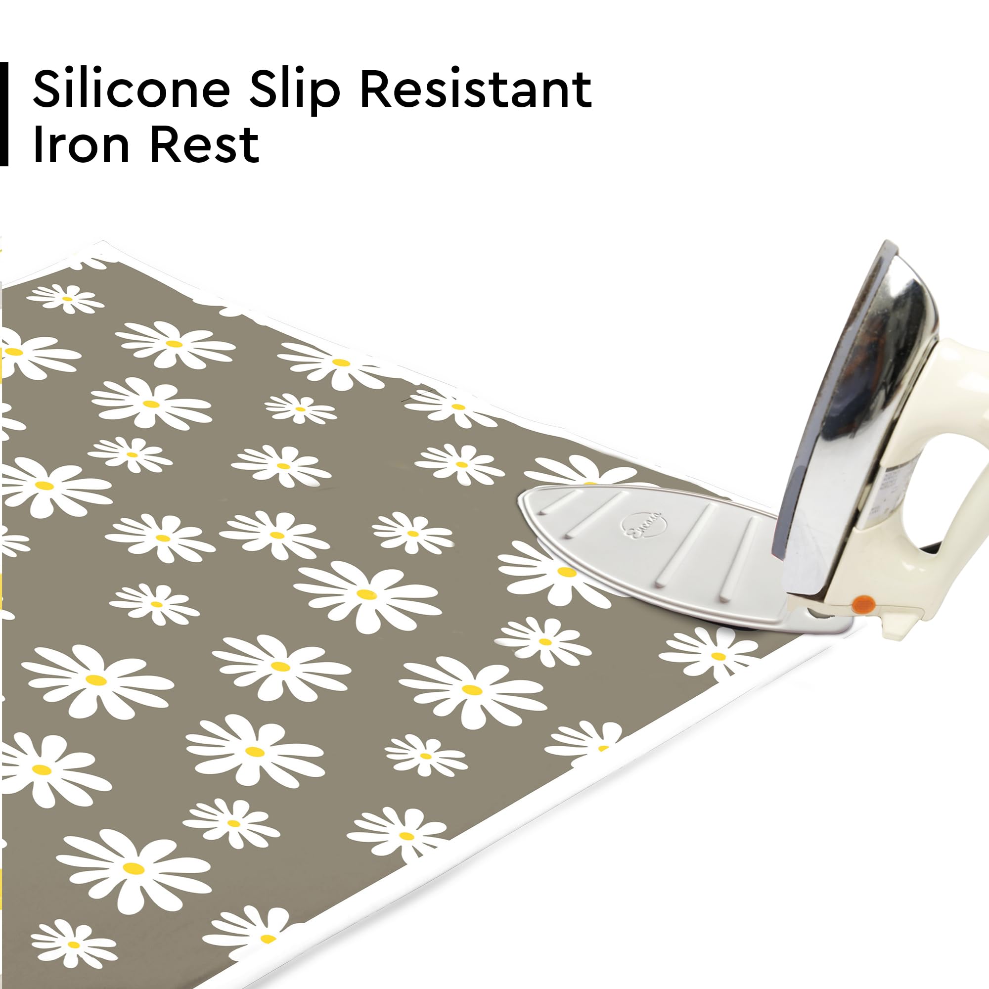 Encasa Homes Ironing Mat/Pad (Large 48''x28'') with 3mm Padding & Silicone Iron Rest for Steam Pressing on Tabletop or Bed - Heat Resistant  Portable  Quilting & Travel Blanket - Daisy Grey