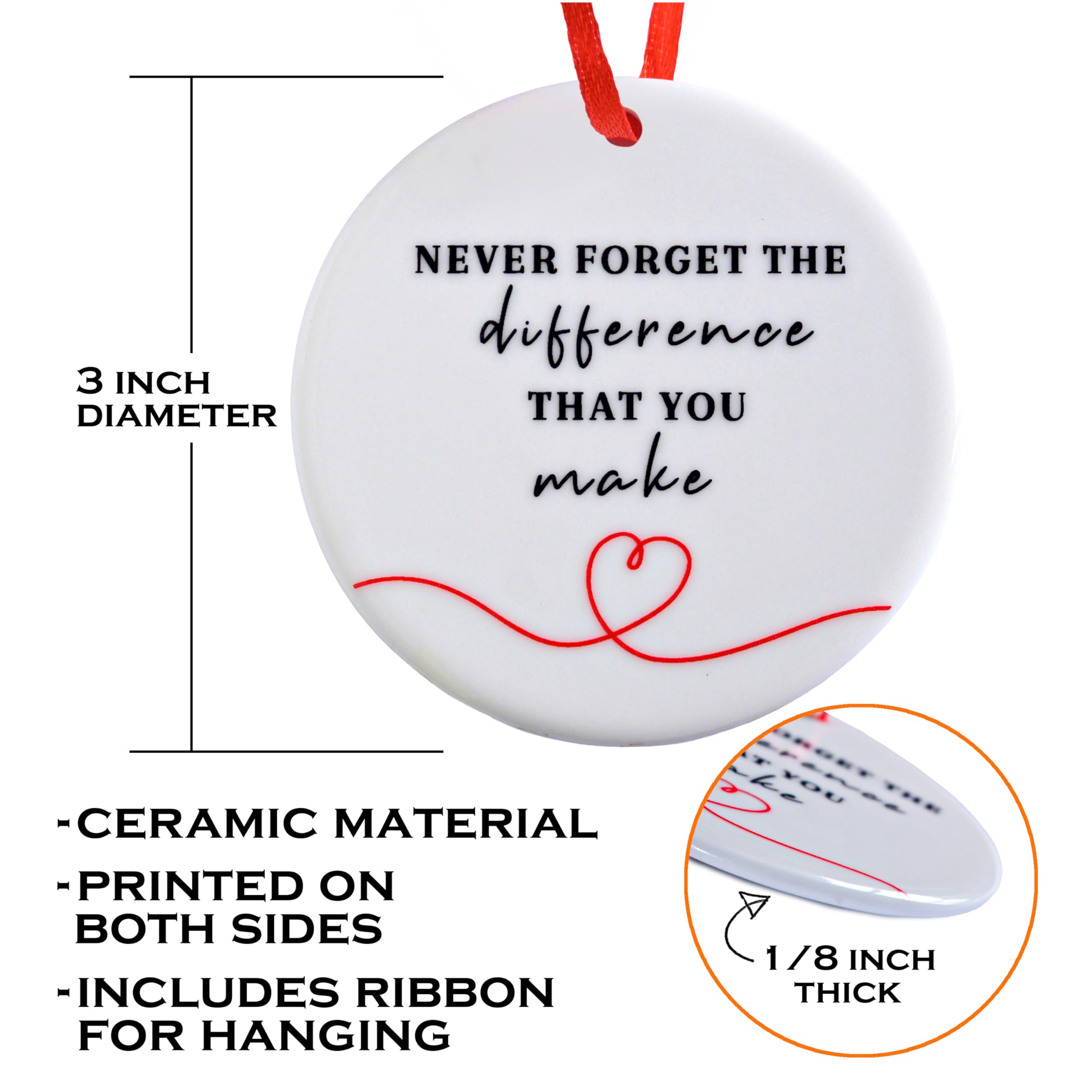 Never Forget The Difference You Make Ornament 6 Inch, You Make a Difference Ornament, Caregiver Christmas Ornament, Thank You Gi