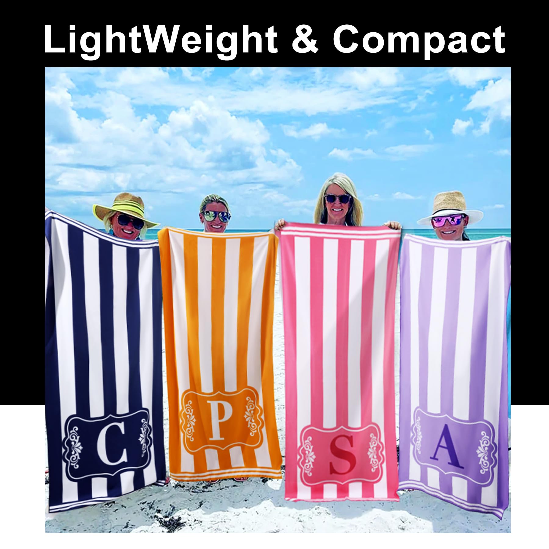 Antfuny Oversized Microfiber Monogrammed Beach Towels Fast Drying Sandproof Cute Travel Big Oversized Large Cool Beaxh Towell In