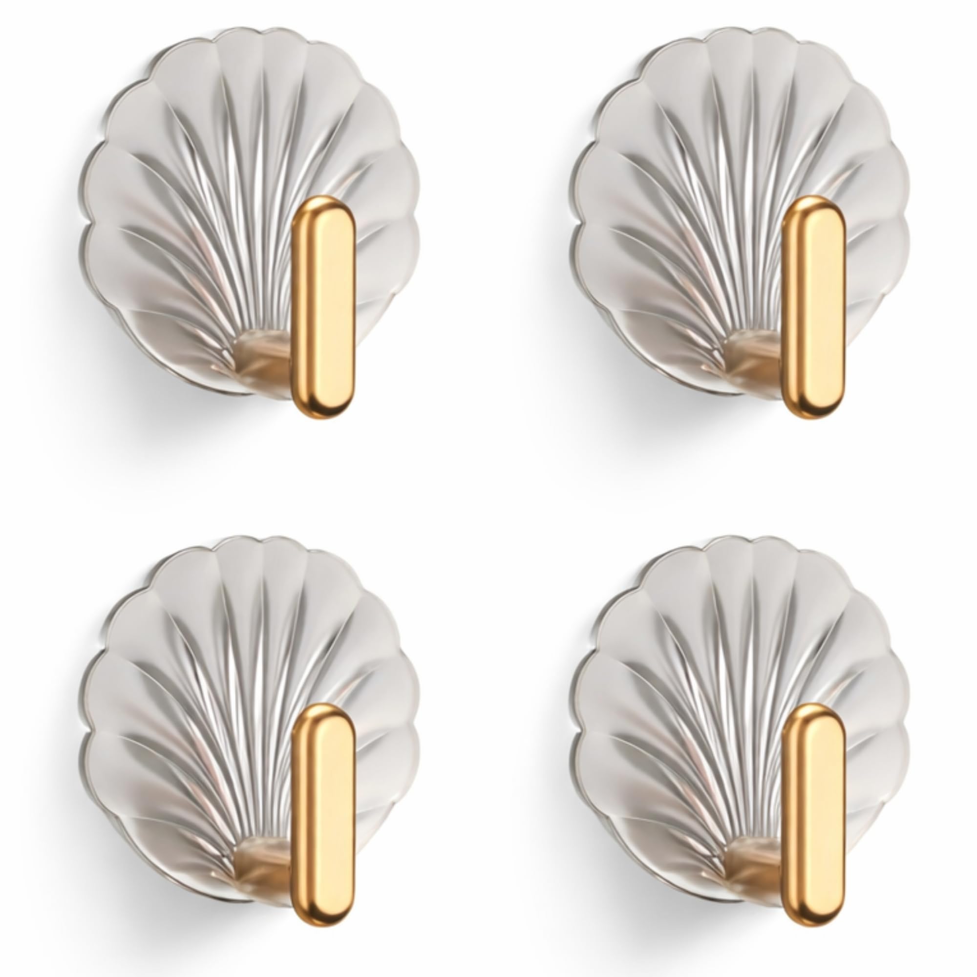 Homeaker Decorative Seashell Self Adhesive Wall Hooks, Gold And Silver