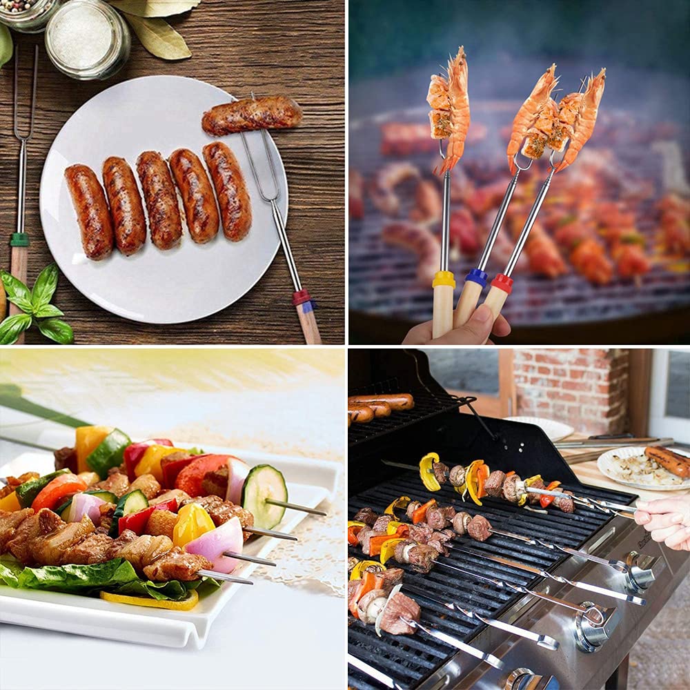 Marshmallow Roasting Sticks 8Pcs Extendable 32Inch Long Metal Barbecue Skewers For Grilling Set,Telescoping Smores Bbq Forks, Fi