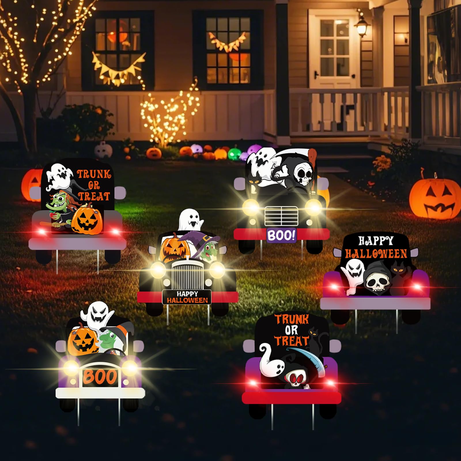 8Pcs Halloween Yard Stakes Trunk or Treat Car Yard Signs,Ghost Pumpkin Skull Halloween Yard Decorations,Pumpkin Ghost Monster Ca