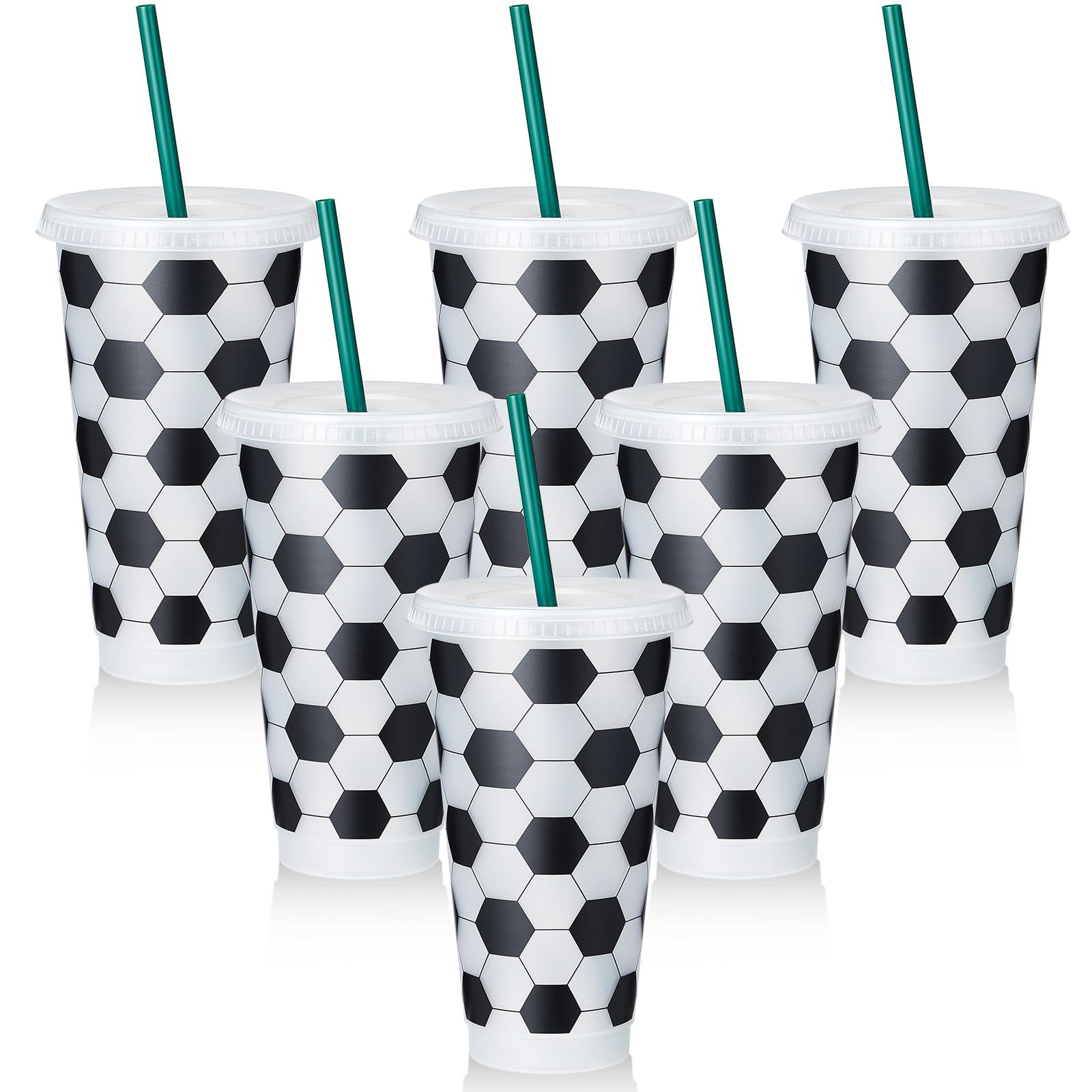 Uiifan 24 Pcs 24 oz Plastic Soccer Mug Bulk Reusable Tumbler with Lid and Straw Gifts for Coach Fan Men Women Soccer Team Sports