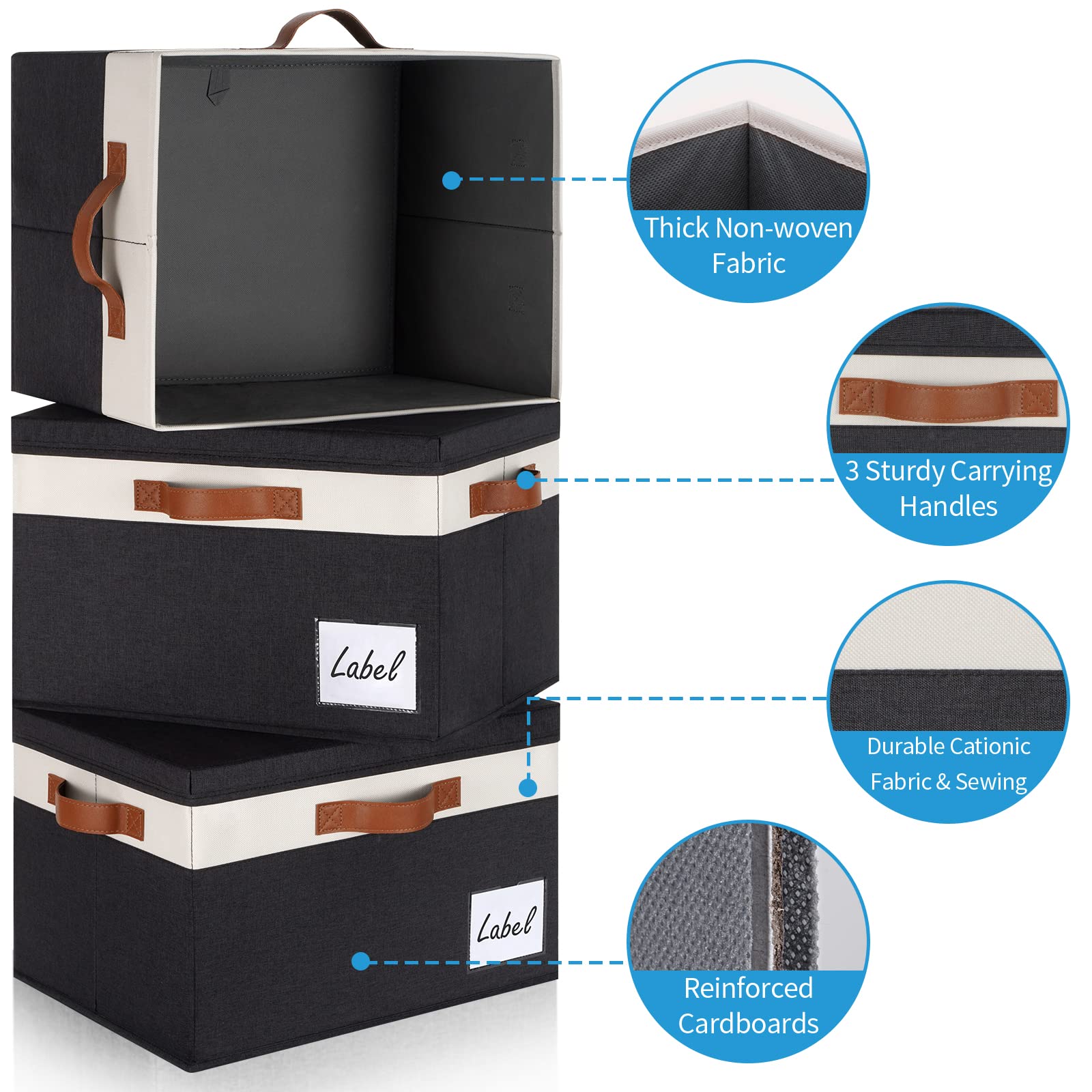 Ghvyennttes Extra Large Storage Bins With Lids, Foldable Fabric Storage Boxes With Lids And 3 Handles, Storage Baskets With Labe