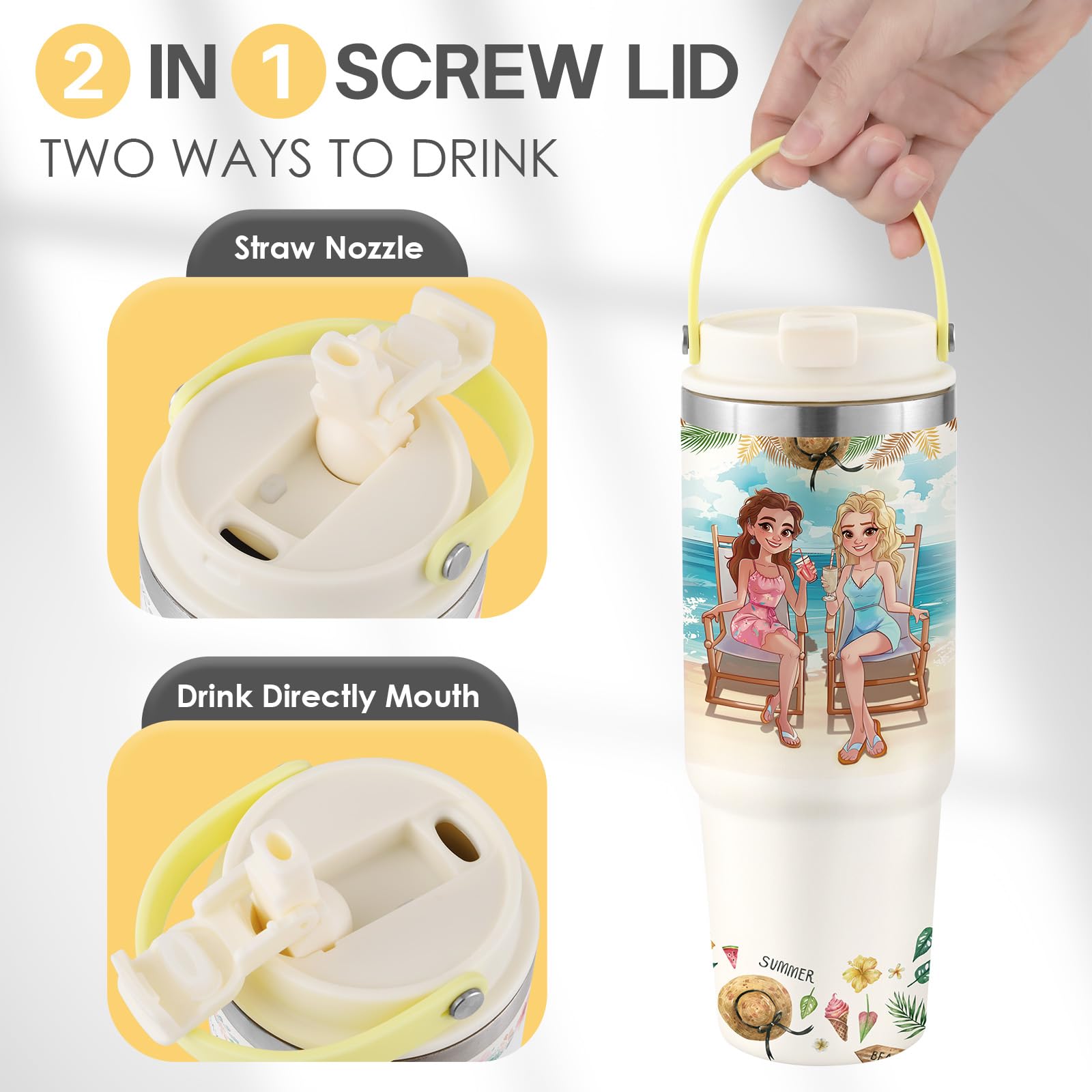 Ochapa Cute Cow Tumbler 30Oz Stainless Steel Water Bottle With Handle Flip Straw, Leakproof Travel Mug Coffee Cup, Birthday Chri