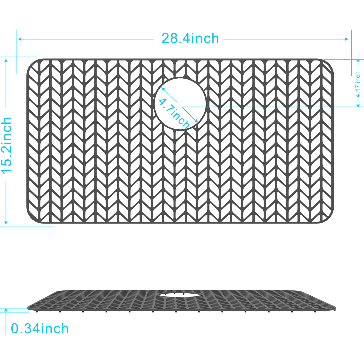 GUUKIN Sink Protectors for Kitchen Sink - 28.4''x 15.2'' Silicone Kitchen Sink Mat Grid for Bottom of Farmhouse Stainless Steel Porcelain Sink with Rear Drain(Grey)
