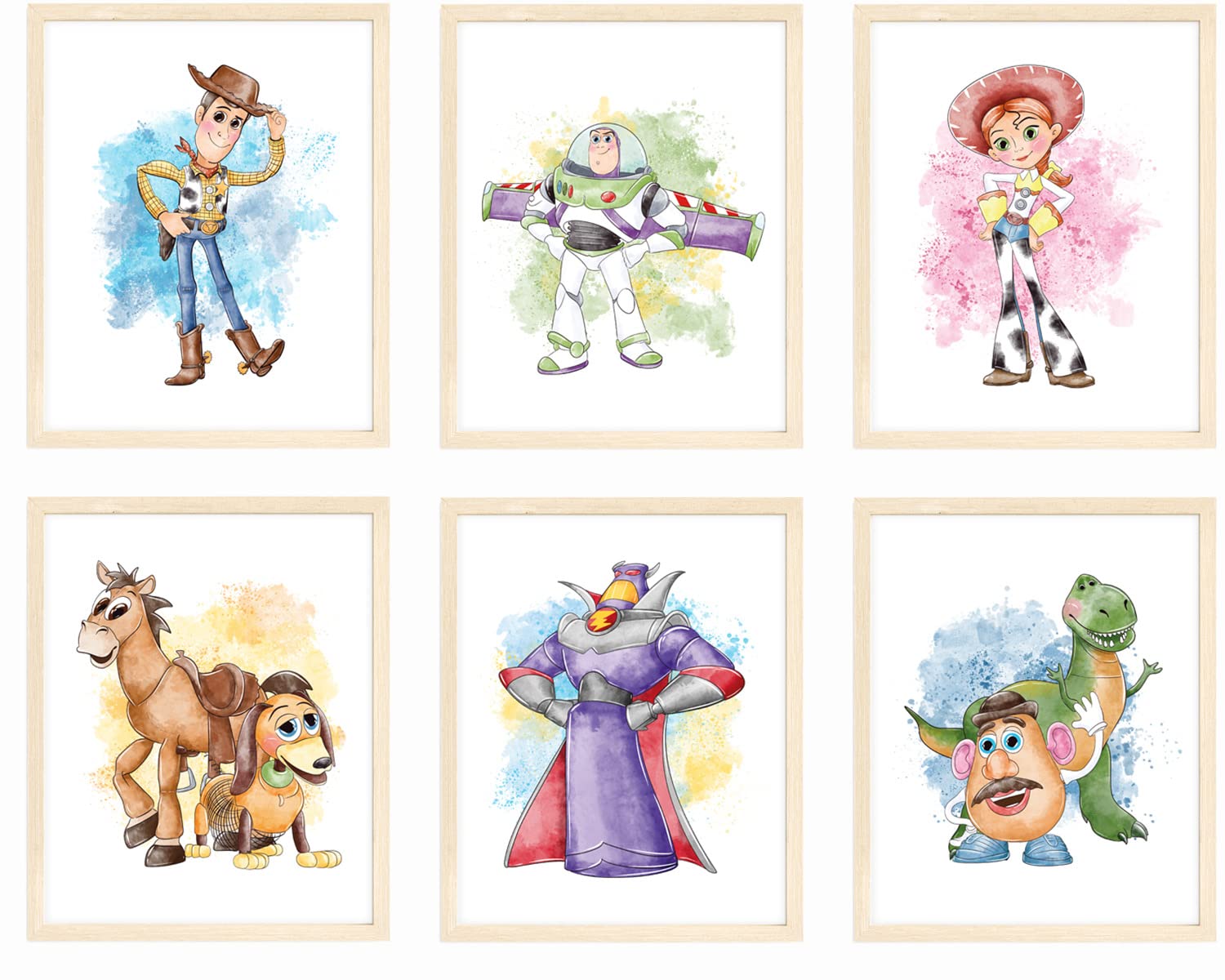 Nistio Toy Story Watercolor Prints, Toy Story Wall Art Decor, Toy Story Poster, Woody Sheriff, Buzz Lightyear, Mr. Potato Head,