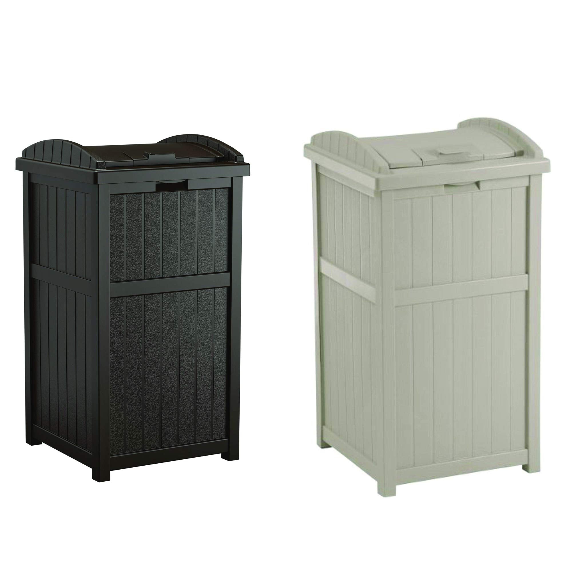 Suncast Trash Hideaway Outdoor Patio 33 Gallon Trash Can Bin, 1 Java And 1 Taupe