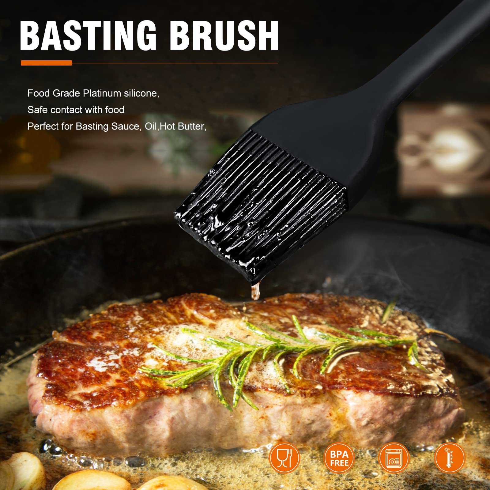 Walfos Small Basting Pastry Brush, Silicone Pastry Brush, Heat Resistant Perfect For Bbq Grill Baking Kitchen Cooking, Strong St