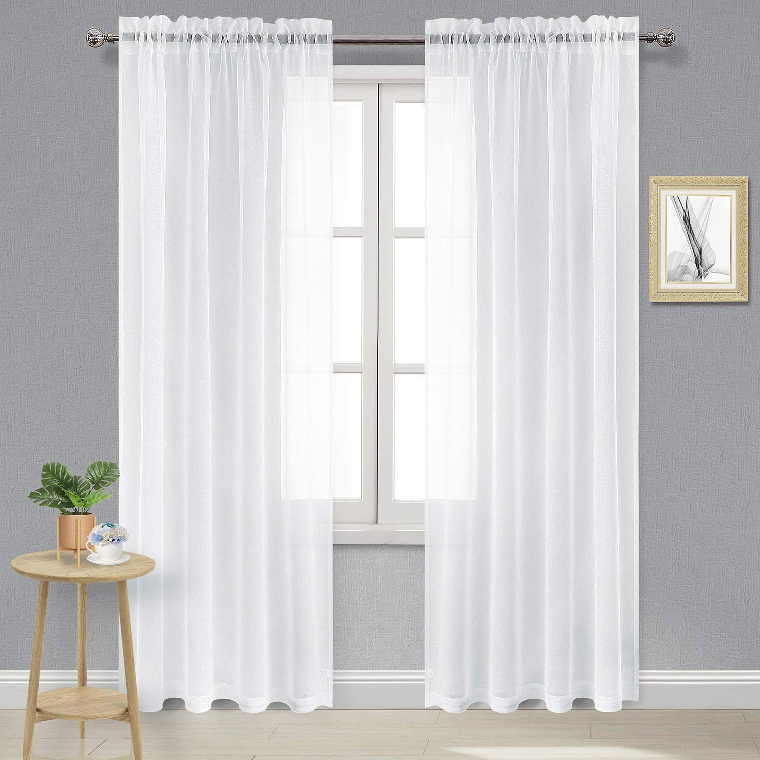Dwcn White Sheer Curtains Semi Transparent Voile Rod Pocket Curtains For Bedroom And Living Room, 52 X 95 Inches Long, Set Of 2