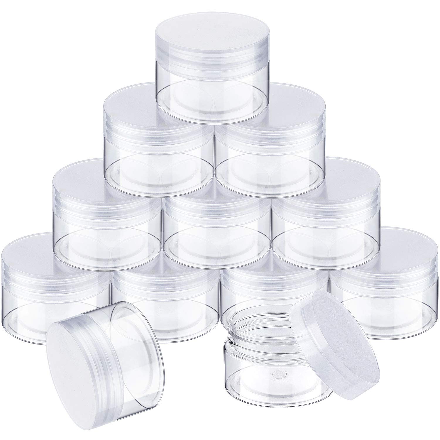 12 Pack Small Plastic Containers With Lids Clear Plastic Favor Storage Jars Wide Mouth For Beauty Products(1 Ounce, Clear)