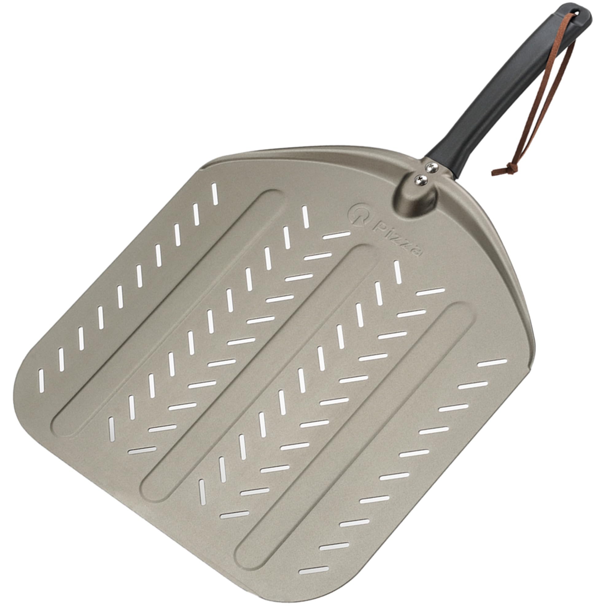 Q Pizza Aluminium Perforated Pizza Peel 14 Inch, Non-Stick Pizza Turning Paddle Pizza Oven Accessory, Extra Large Metal Pizza Sp
