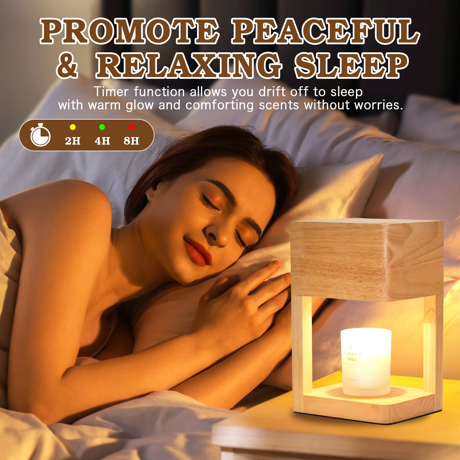 Candle Warmer Lamp Wood with Timer, Dimmable Electric Candle Lamp Warmer for Jar Candles, 2 * 35 Watt Bulb, Birthday Gifts for M