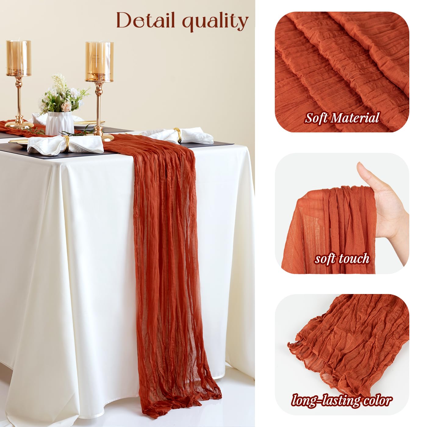 Sioloc 10 Pack Terracotta Cheesecloth Table Runner,10Ft Rust Cheesecloth Table Runner,Boho Gauze Table Runner For Wedding Bridal