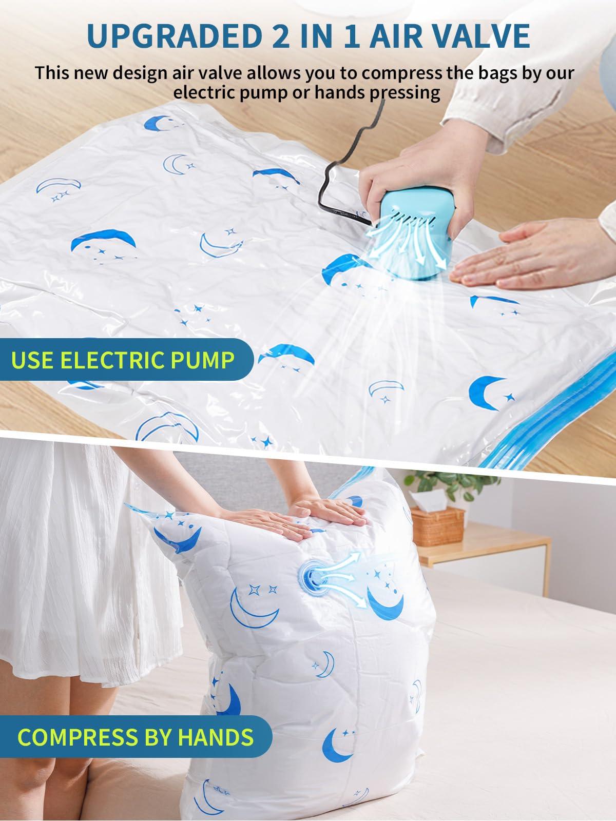 Vacuum Storage Bags With Electric Air Pump, 20 Pack (4 Jumbo, 4 Large, 4 Medium, 4 Small, 4 Roll Up Bags) Space Saving Bag For C
