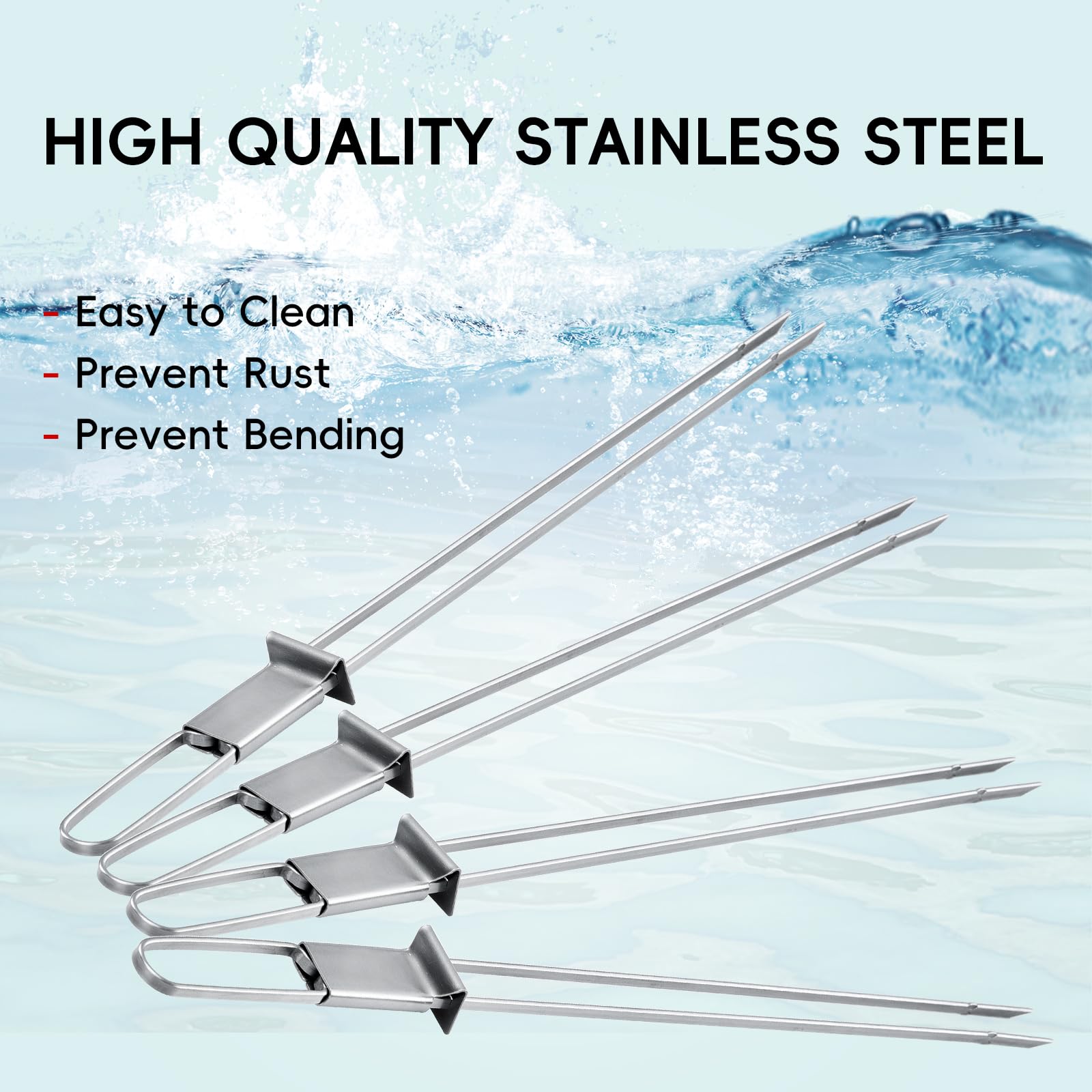 Lightique Kabob Skewers 17Inch Ultra Long Metal Skewers For Kabobs With Push Bar Skewers For Grilling Double Fork Anti-Roll Keba