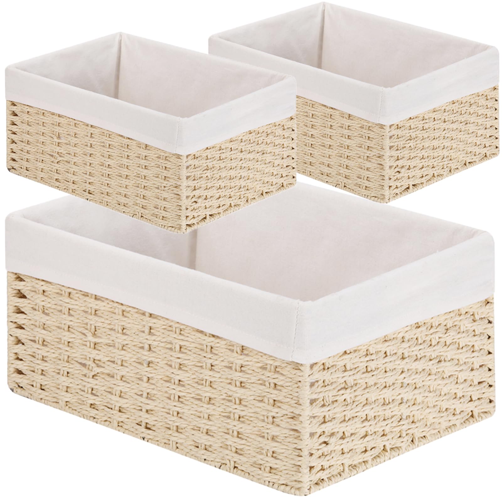 Vagusicc Wicker Basket, Set Of 3 Hand-Woven Storage Baskets For Organizing, Decorative Bathroom Wicker Storage Basket Bins With