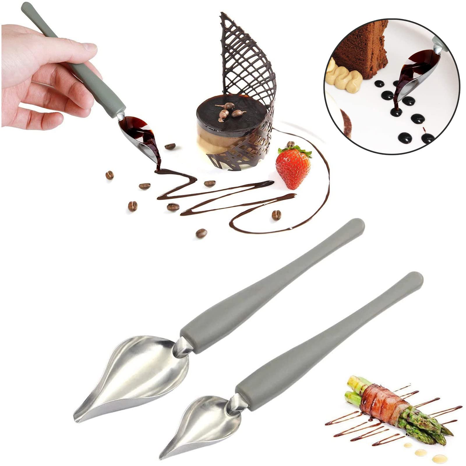 2Pcs Chef Decoration Spoon Decorate Sushi Food Draw Tool Design Sauce Dressing Plate Dessert Bakeware Cake Gastronomy Coffee Spo