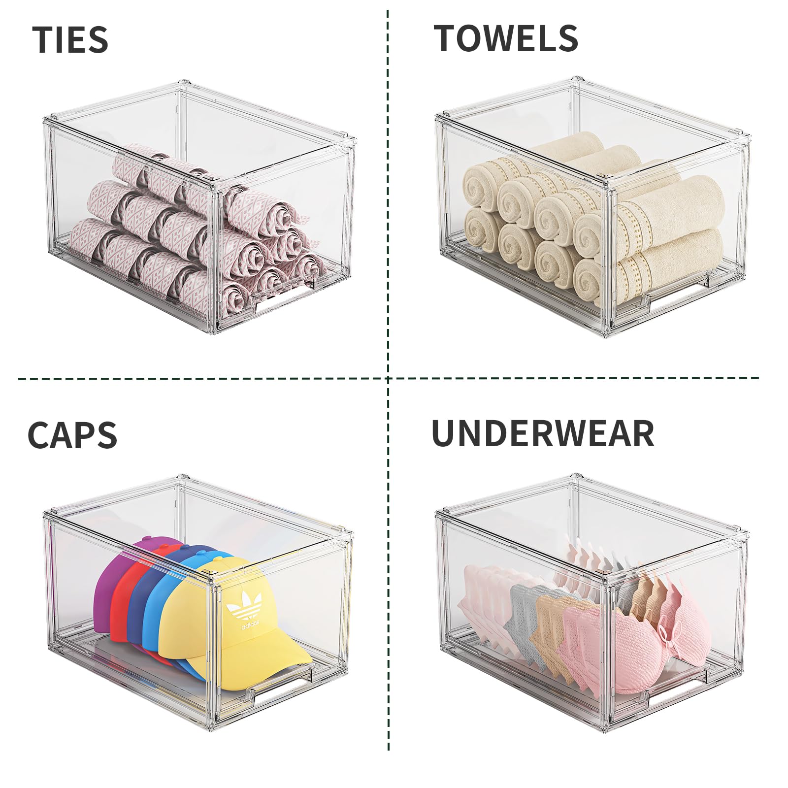 3 Pack Hat Organizer Box For Baseball Caps, Stackable Storage Drawers For Baseball Hat Storage Organizer, Clear Storage Drawer F