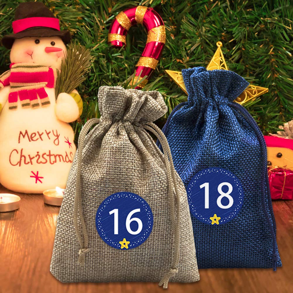 NABLUE Christmas Advent Calendar 2020,24 Days Countdown Calendar Christmas Advent Gift Bags with 24 Number Stickers DIY Xmas Cou