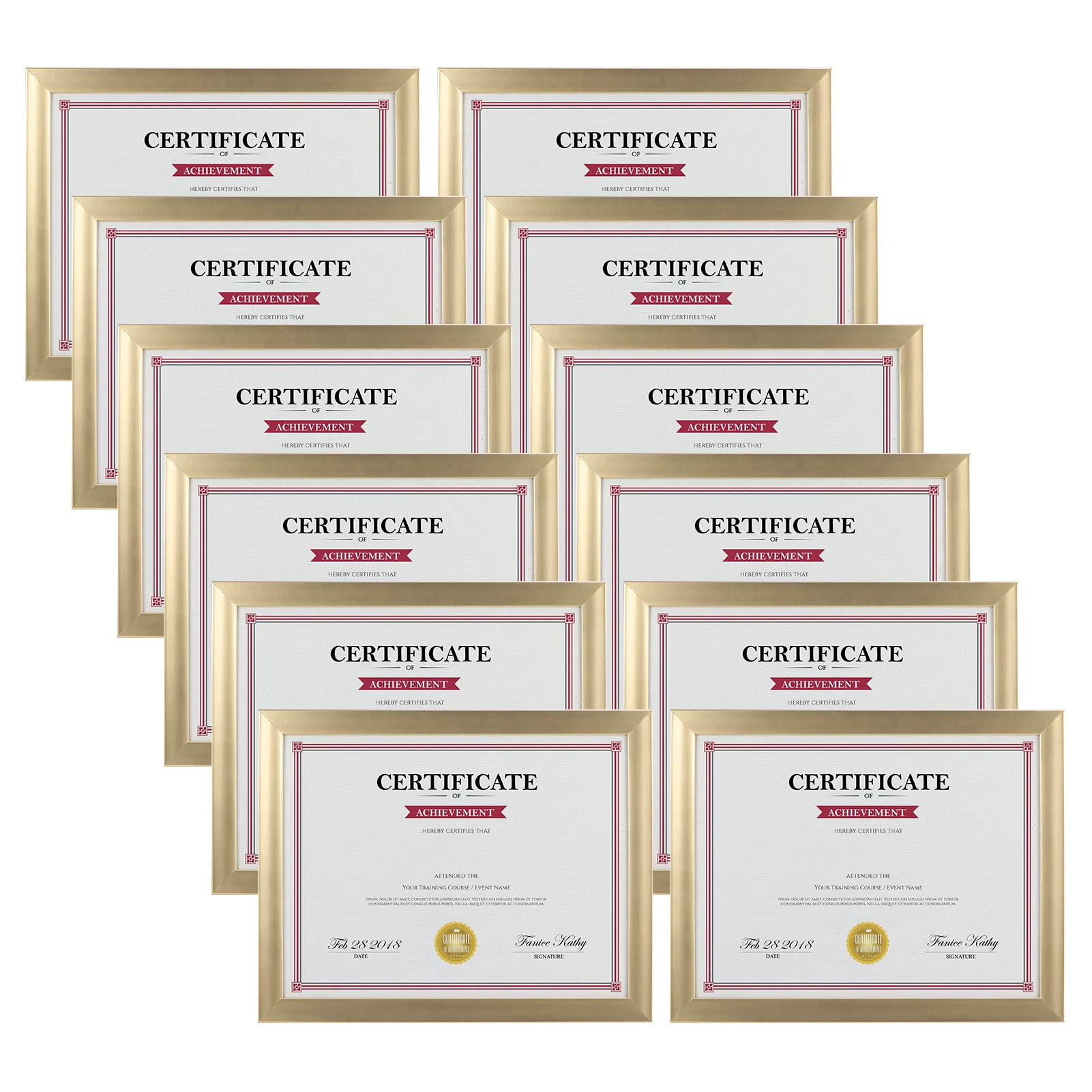 Giftgarden 8.5x11 Picture Frame Gold Set of 12, Multi Modern 8.5 x 11 Frames Bulk for Award Certificate Document Diploma, Wall o